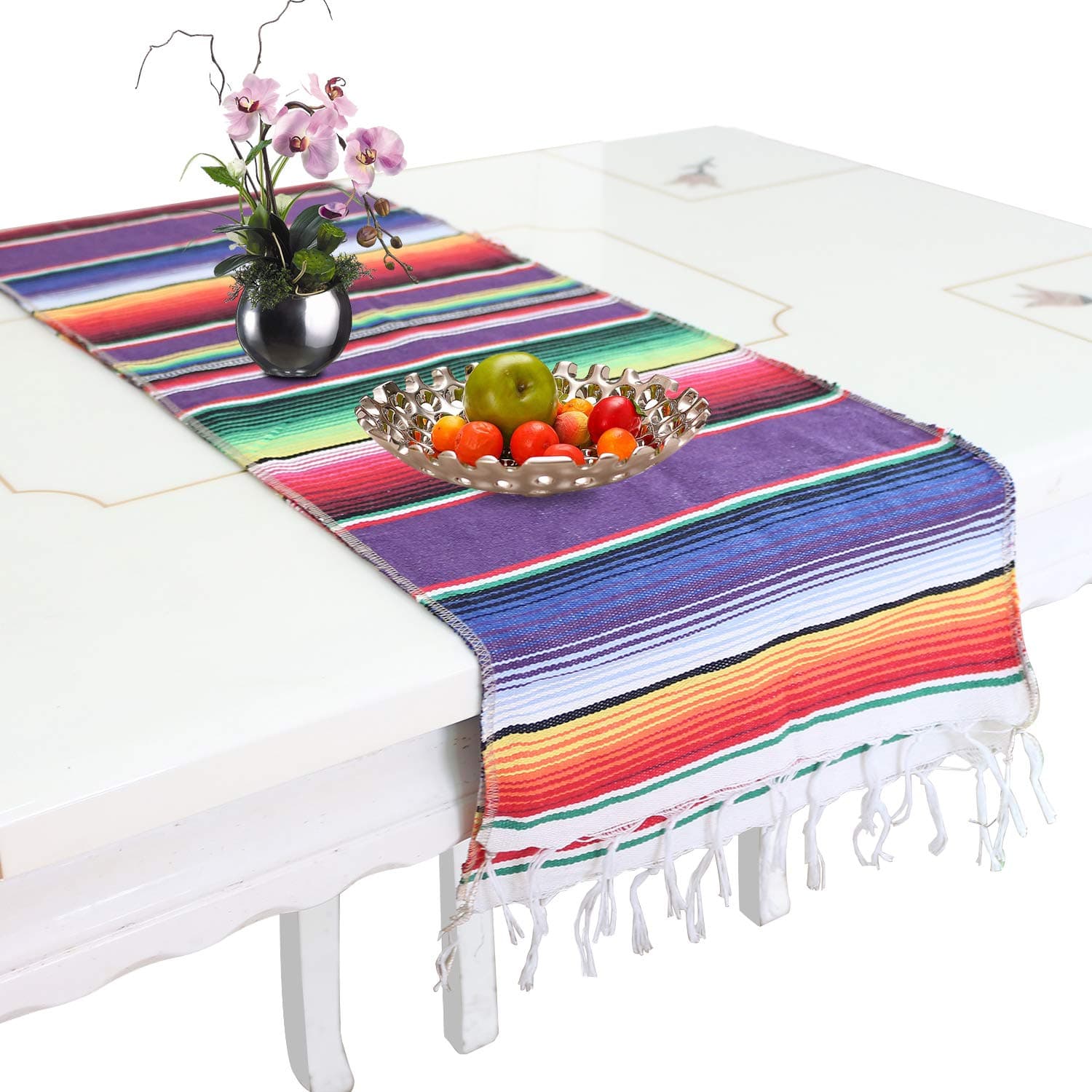 Kereda Mexican Style Table Runner, Cotton Weave Washable Dining Runners Home Decoration 35cm x 213cm