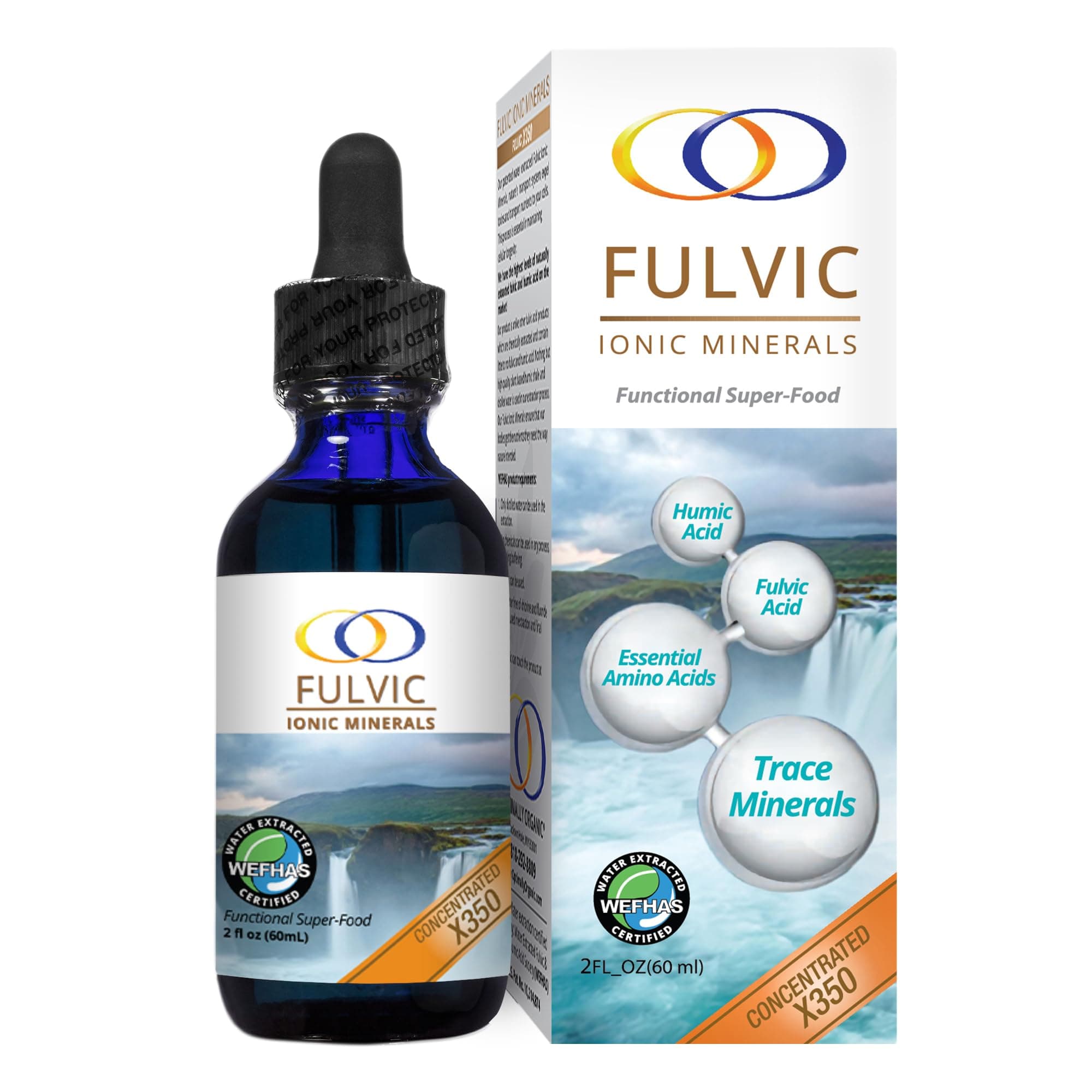 Water Extracted Fulvic Ionic Minerals X350 - Patented BioActive Fulvic Acid, Humic Acid, Trace Minerals, Electrolytes & Essential Amino Acids - 8+ Month Supply!