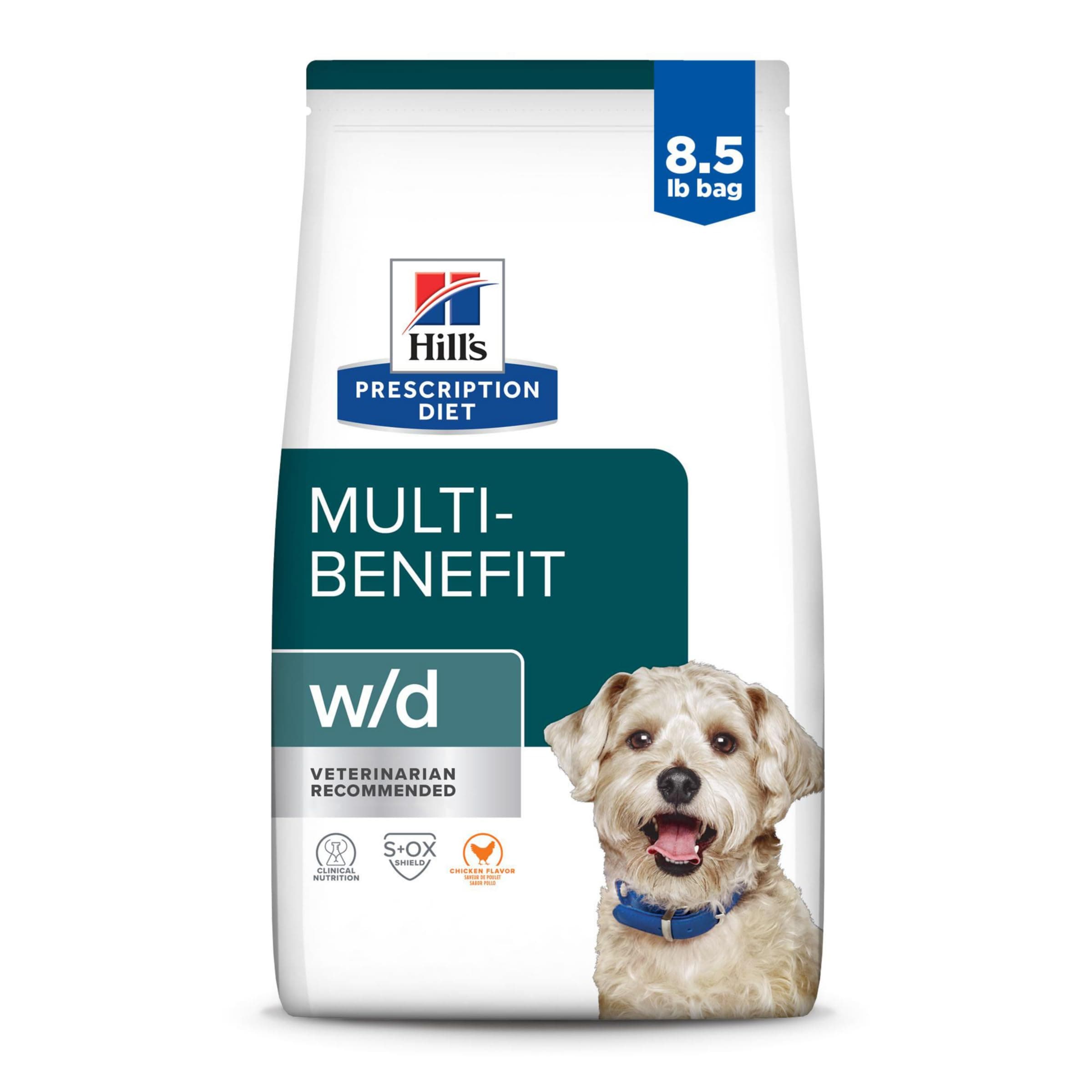 Hill's Prescription Diet w/d Multi-Benefit Digestive/Weight/Glucose/Urinary Management Dry Dog Food, Chicken, 8.5 lb. Bag