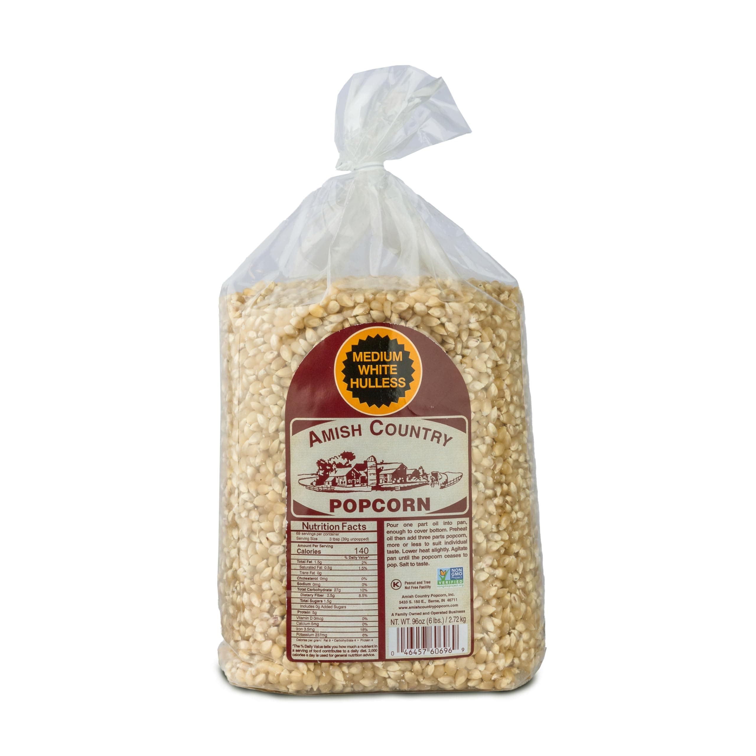 Amish Country Popcorn | 6 lb Bag | Medium White Popcorn Kernels | Old Fashioned, Non-GMO and Gluten Free (Medium White - 6 lb Bag)