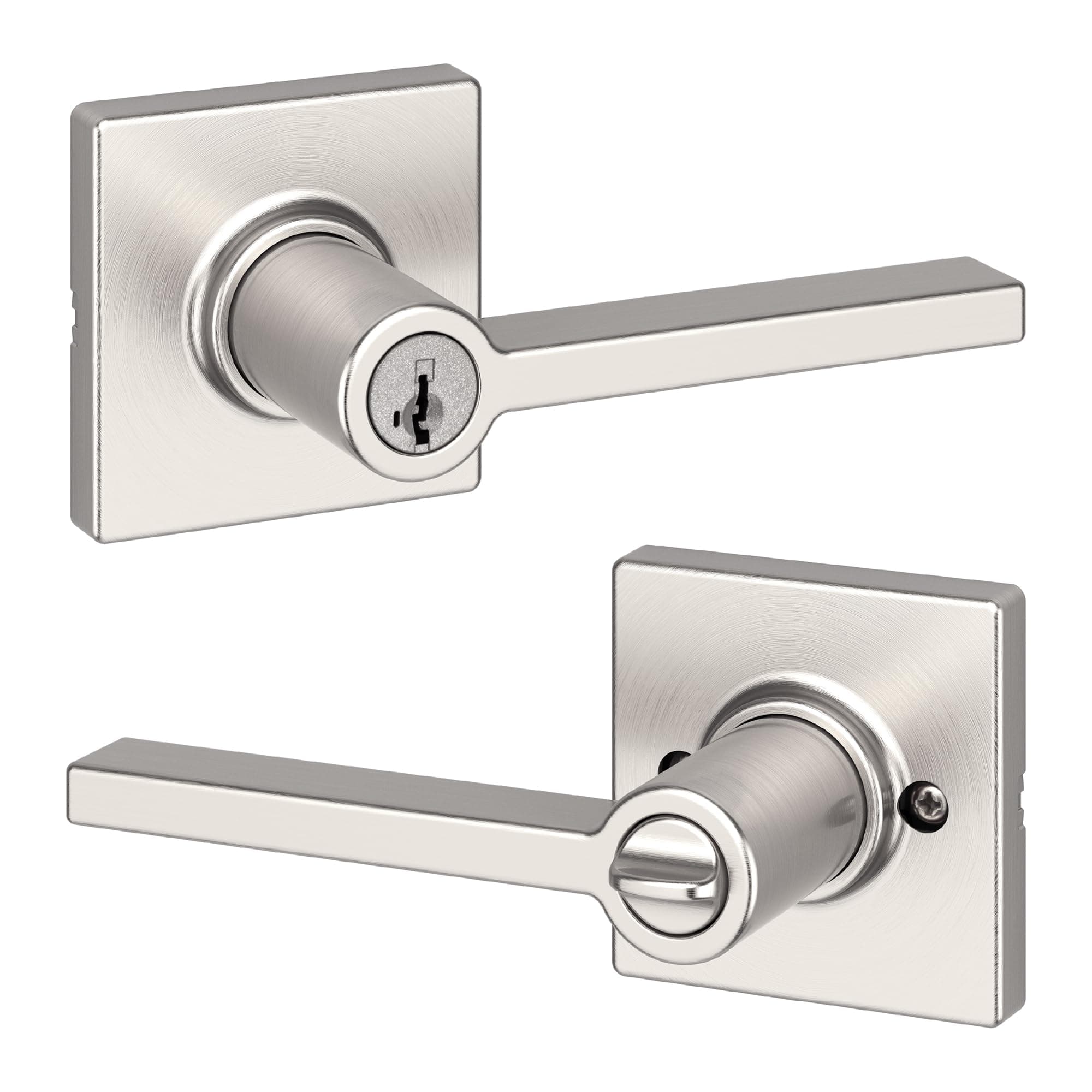 Casey Entry Door Handle with Lock and Key, Secure Keyed Reversible Lever Exterior, For Front Entrance and Bedrooms, Satin Nickel , Pick Resistant Smartkey Rekey Security and Microban