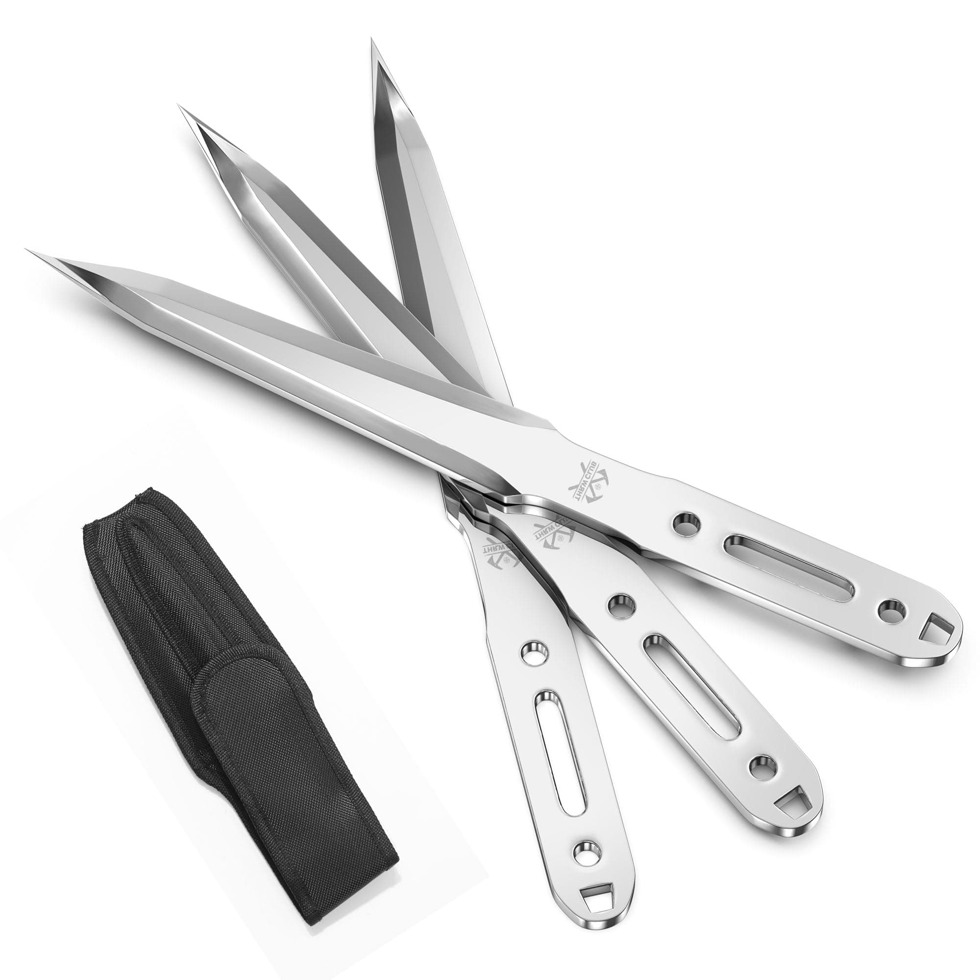 Throwing Spikes Set, 10.11" Length, 0.236" Thickness, Full Tang Stainless Steel Design, Complete with Nylon Sheaths for Recreation and Competition