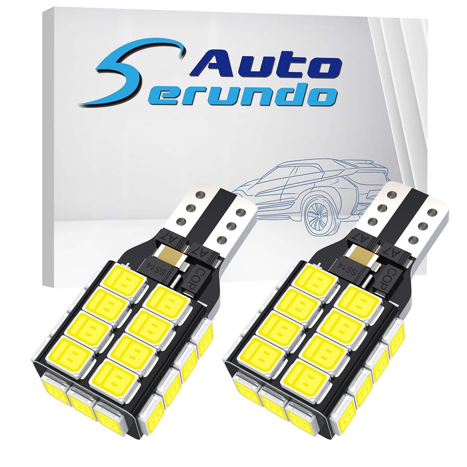 Serundo Auto 912 921 LED Backup Light Bulbs High Power 2835 27-SMD Chips Error Free T15 906 W16W for Back Up Lights Reverse Lights, 3rd Brake Lights, 6000K White (Upgraded, Pack of 2)