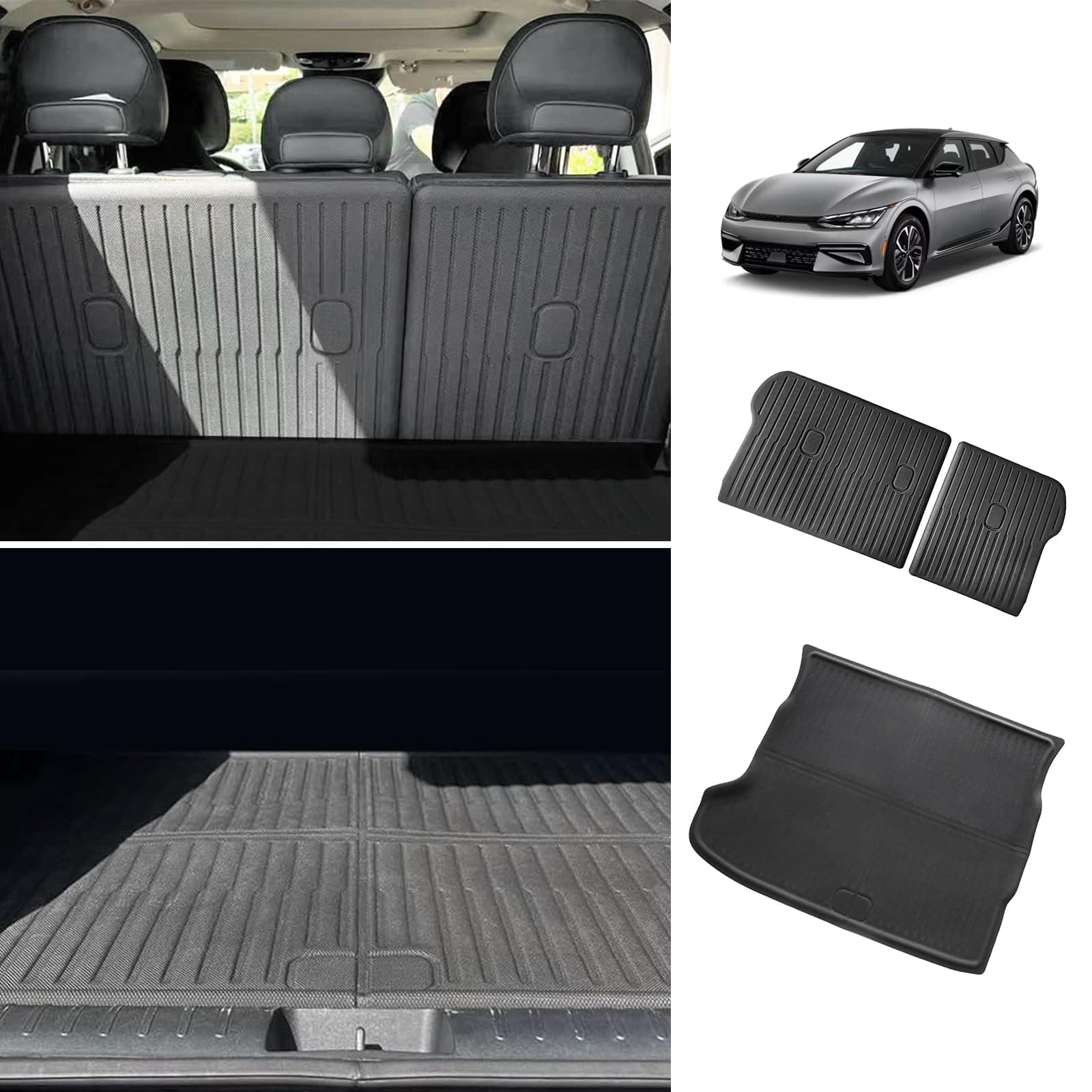 BestEvMod for EV6 Cargo Liner All Weather Trunk & Second Row Seats Back Cover XPE Material Waterproof Cargo Mat Compatible with 2022-2024 Kia EV6 Accessories (Trunk Mat+Seats Back Cover)