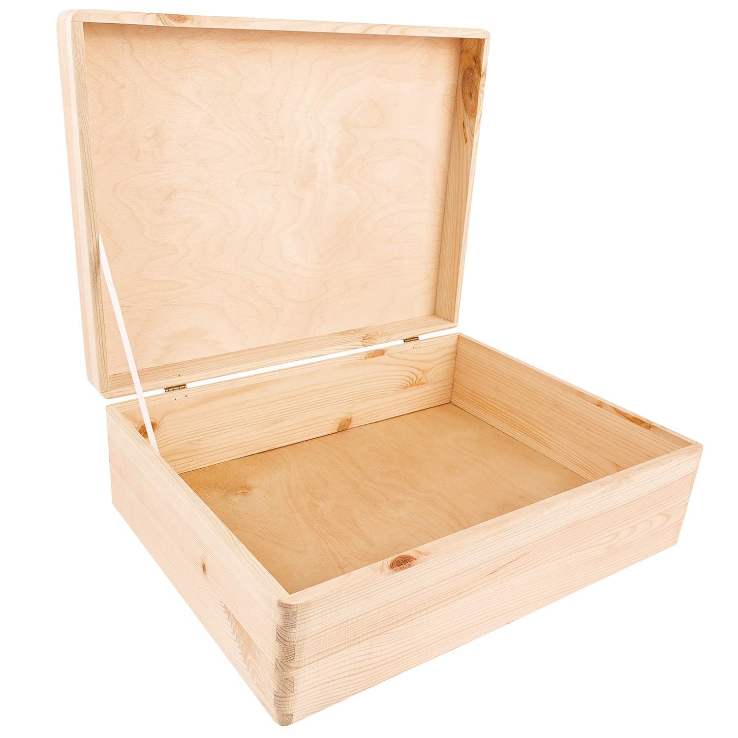 Creative Deco XL Plain Wooden Storage Box | 40 x 30 x 14 cm (+/-1 cm) | with Hinged Lid | Unpainted Gift Box for Tool Shoes Kitchen Storage | ROUGH & UNSANDED Wood Keepsake Memory Craft Chest