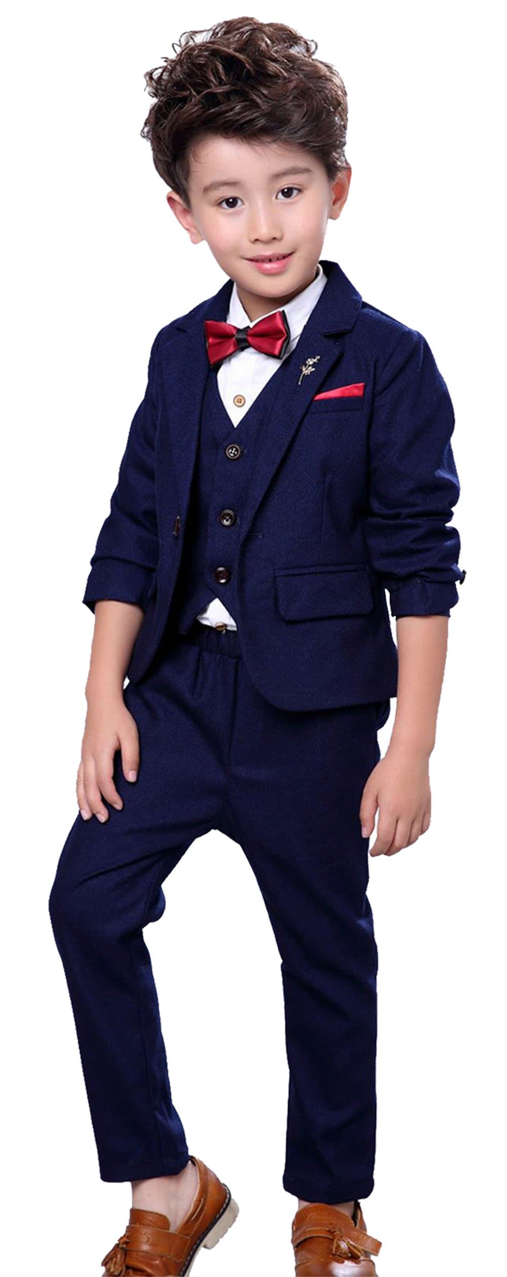 Boys 3Pcs Modern Fit Suit Solid Dress Suit Jacket Vest Pants 3T-10