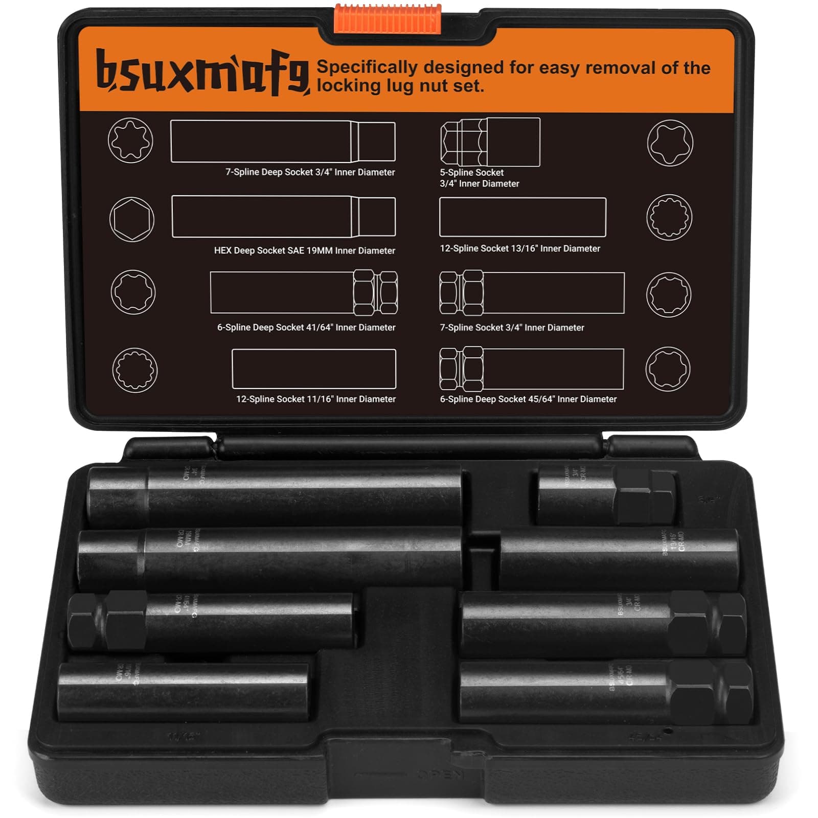 8Pcs Wheel Lock Removal Kit, Locking Lug Nut Master Key Set for Easily Removing Spline and Hex Style Aftermarket Wheel Lug Nuts, 5, 6, 7, 12 Spline and Spike Lug Nut Socket Key