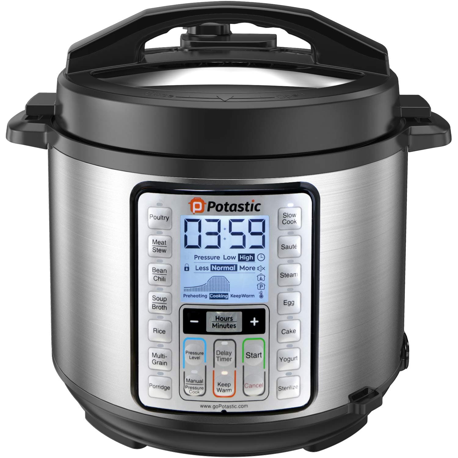 EP6 10-in-1 Programmable Electric Pressure Cooker,6 Quart,LCD Display,Instant Cooking with Stainless Steel Pot, Multi-use for Rice,Yogurt,Egg,Sauté,steam, silver