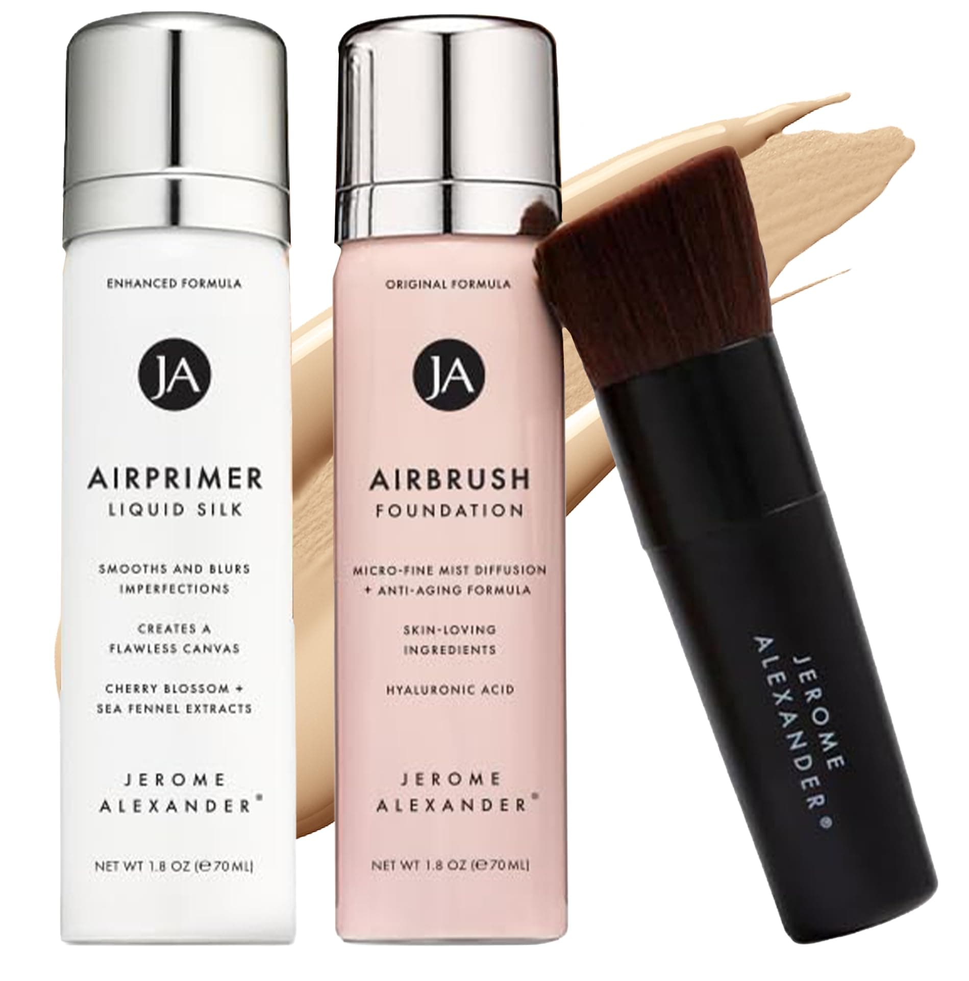 MagicMinerals AirBrush Foundation Set by Jerome Alexander – 3pc Set Includes Primer, Foundation and Kabuki Brush - Spray Makeup with Anti-aging Ingredients for Smooth Radiant Skin (Light Medium)