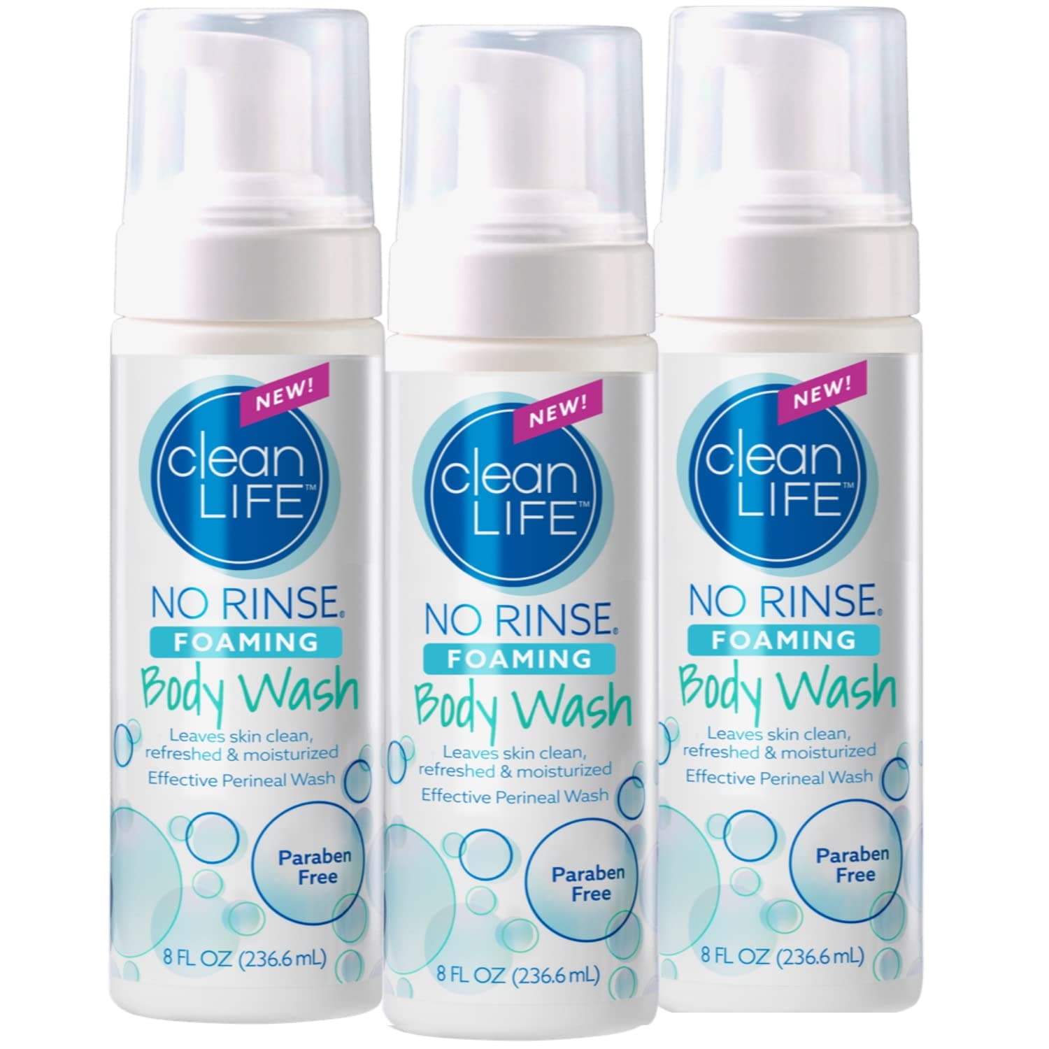 Foaming Body Wash - Waterless Foam Cleanser for Elderly, Adults, Kids, Infants & Caregiver - Rinse-Free for Sensitive Skin - Travel Size- Refreshed & Moisturized Skin - 8 fl oz (Pack of 3)