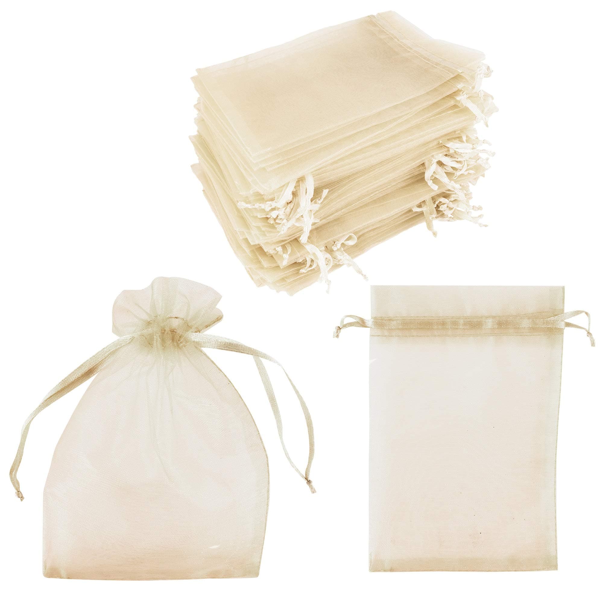 Super Z Outlet 100 Pack 5x7 Inch Mini Sheer Drawstring Organza Transparent Bags Jewelry Sack Pouches for Wedding, Party Decorations, Arts & Crafts Gifts (Ivory)