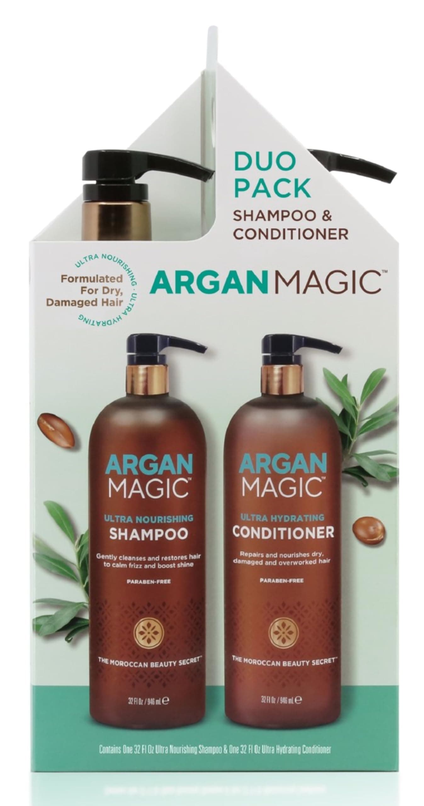 Ultra Shampoo and Conditioner Combo Pack for Dry and Damaged Hair - Revives & Dehydrated Brittle Hair | Detangles, Smooths & Softens | Made in USA, Paraben Free, Cruelty Free (32 oz)