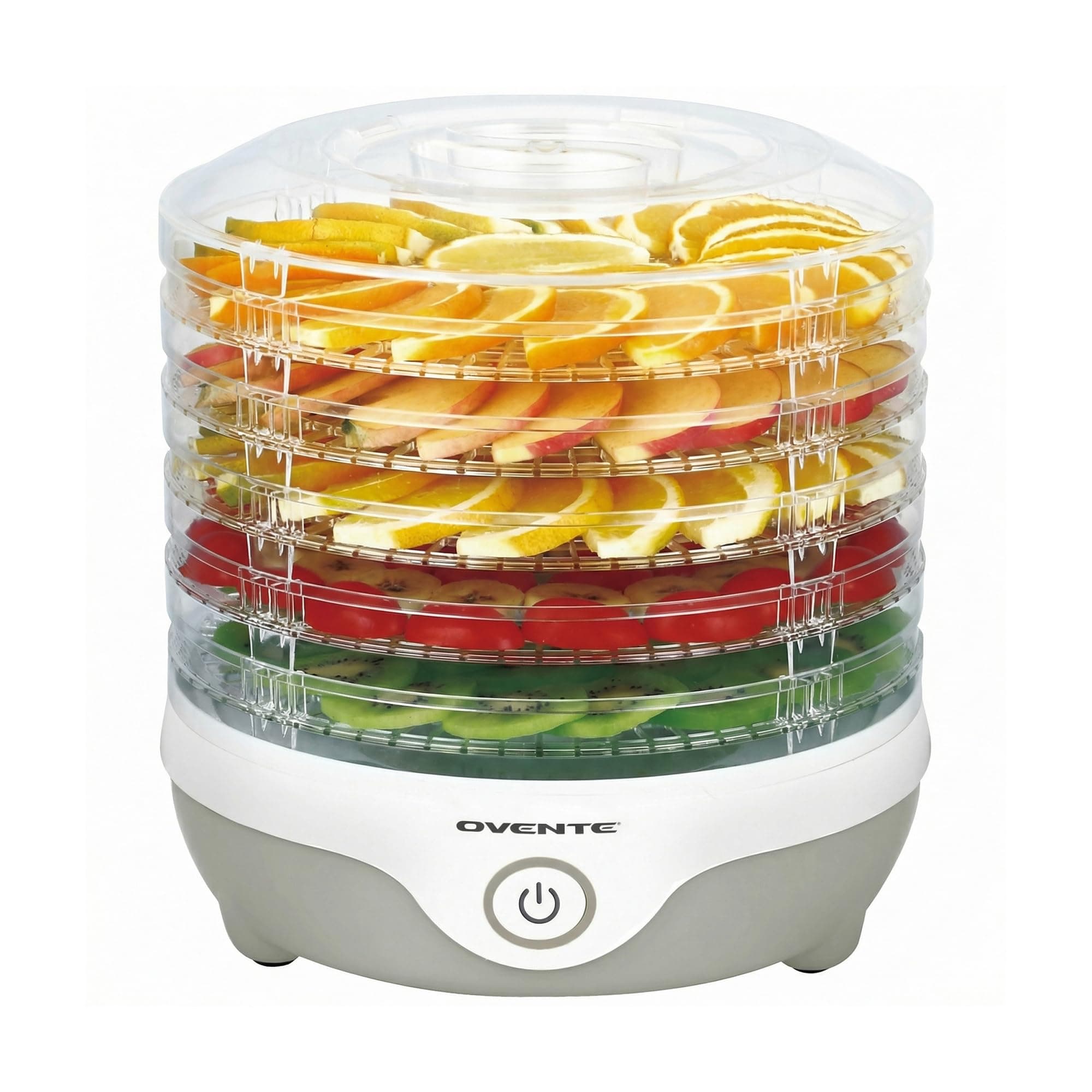 OVENTE Food Dehydrator Machine with 5 Stackable Clear Trays and Drying Space, 240W Electric Food Preserver and Dryer for Snacks, Beef Jerky, Fruits, Veggies, Yogurt and Herbs, Grey DF215GY