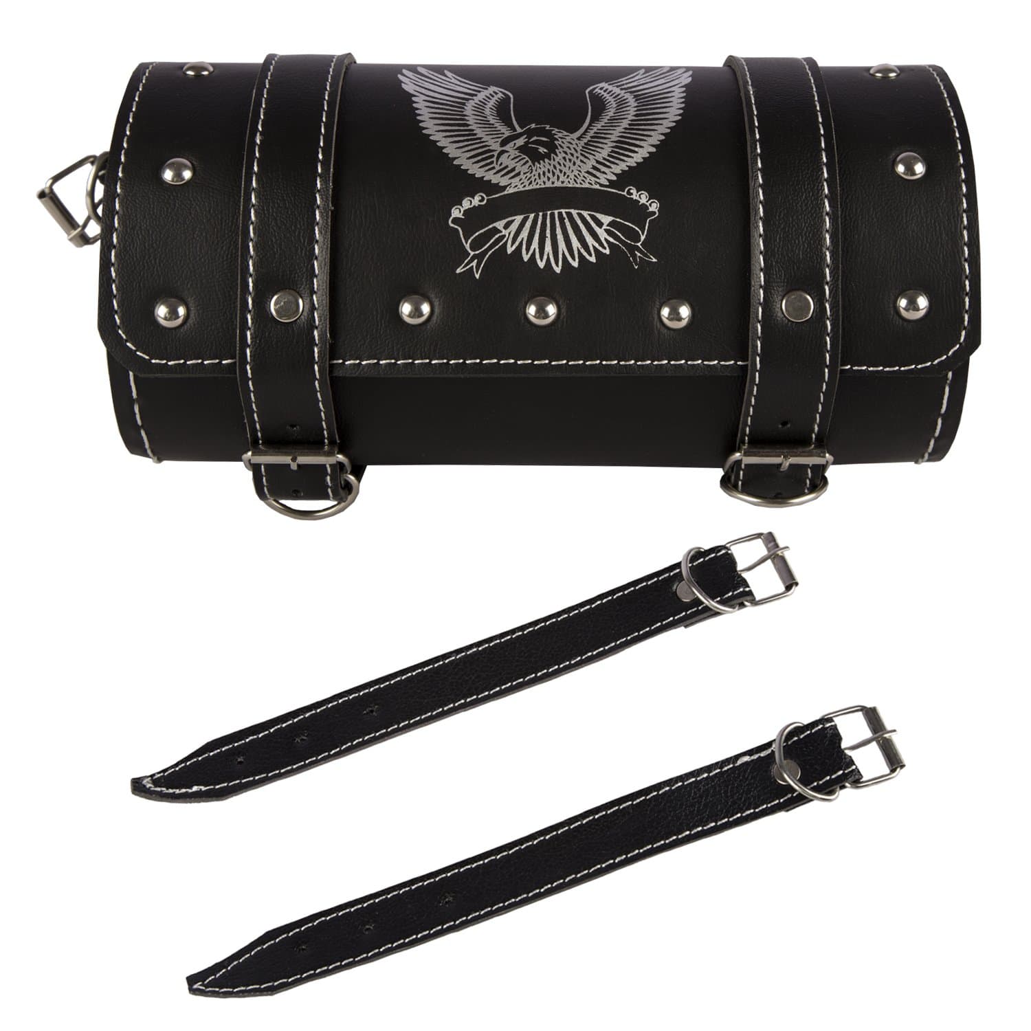 Silver Eagle/Hawk Print Universal Side Bag/Saddle/Travel Bag/Carrier for All Bikes (Black) (BABAG0001)