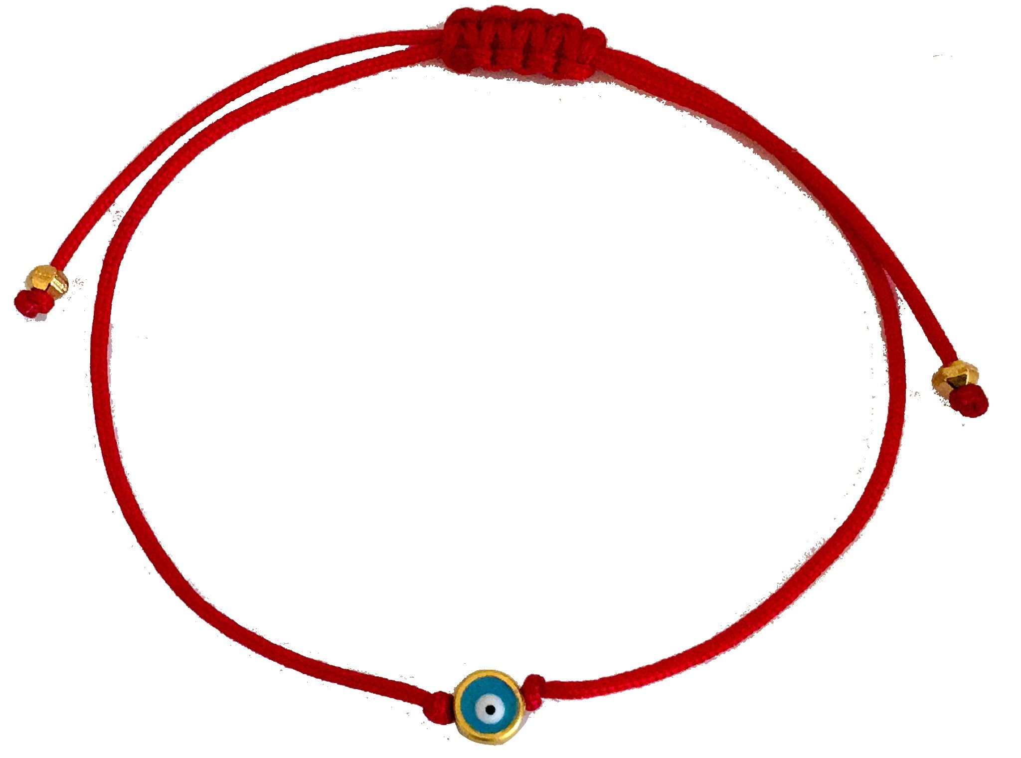 The Artsy Nomad Unisex Light Blue Tiny Evil Eye Of Protection Red Cord Bracelet 22K Gold Plated; Nylon