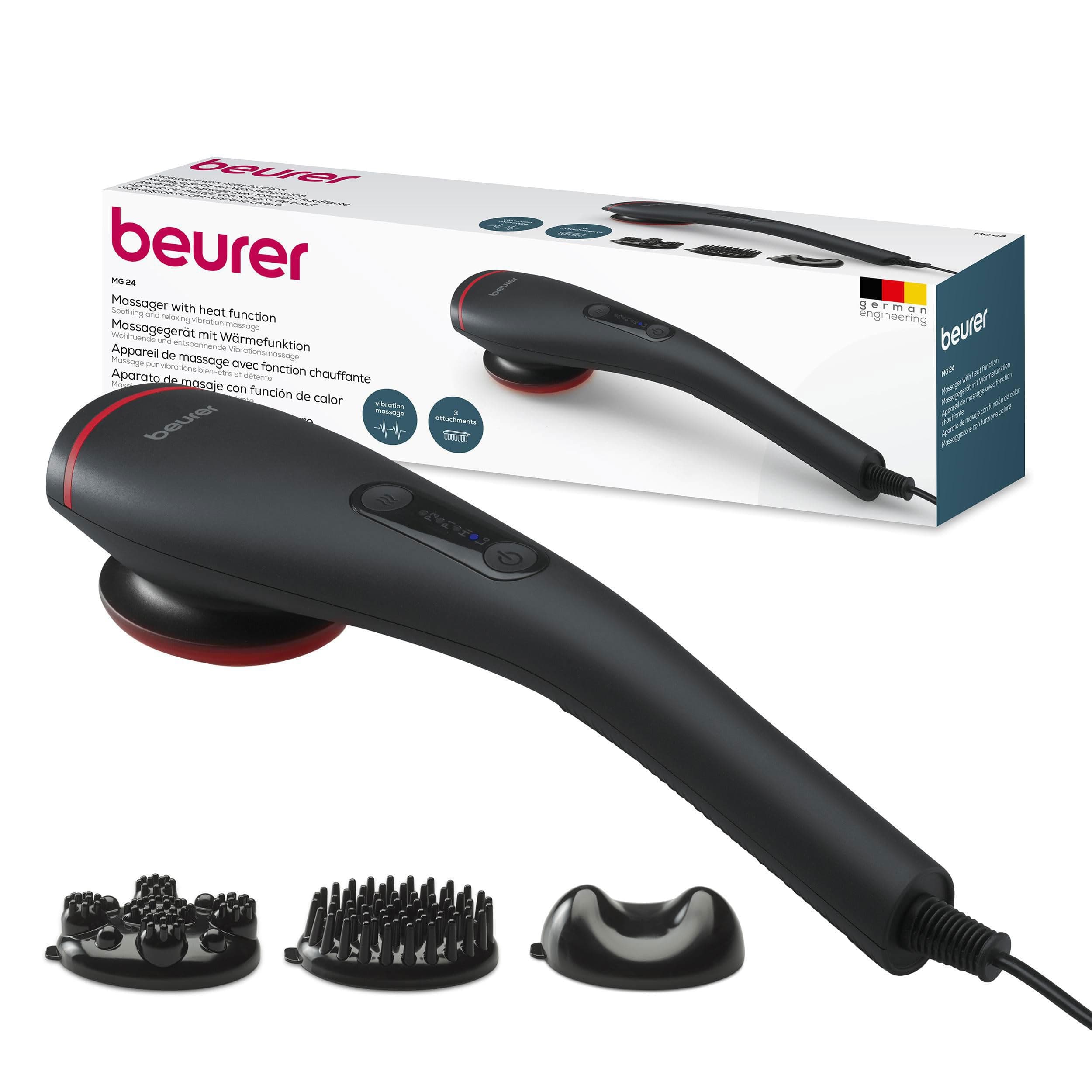 Beurer MG 24 Vibration Massage | 2 Soothing Massage Programs and 2 Intensity Levels for Ideal Relaxation | 3 Massage Attachments | Black | 5 Year Warranty