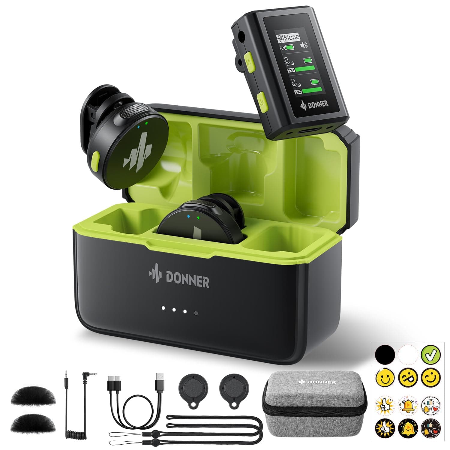 Wireless Lavalier Microphone VPM-20 Camera Vesion, with Charging Box, Dual-Channels Mics, 3.5mm TRS Jack, Plug-Play, 1000ft Range, 48KHz 24Bit, Noise Cancellation, 40h Use Max