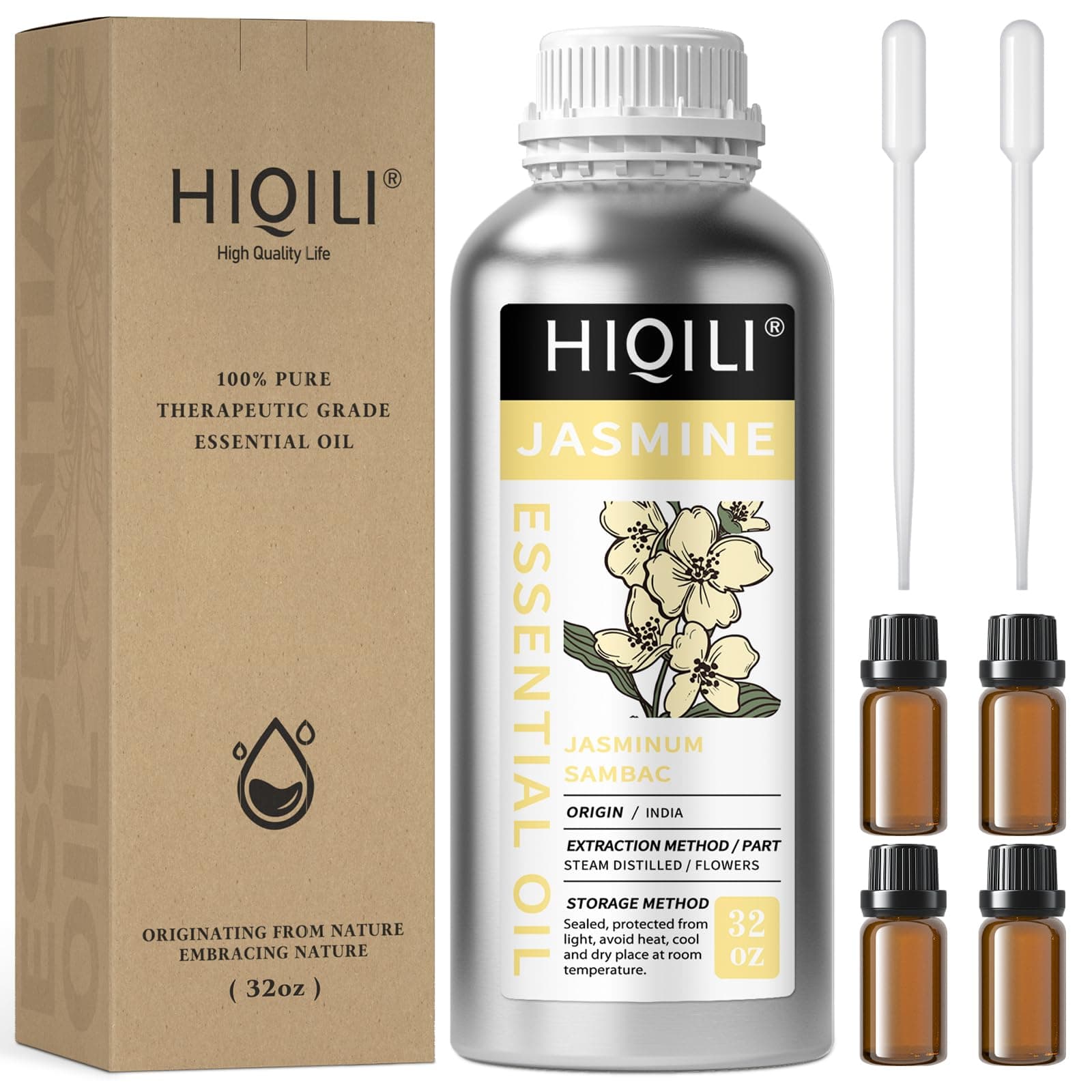 HIQILI 32 Fl Oz Jasmine Essential Oil, 100% Pure Natural for Diffuser, Hair, Skin, Perfume Making - 1000ML