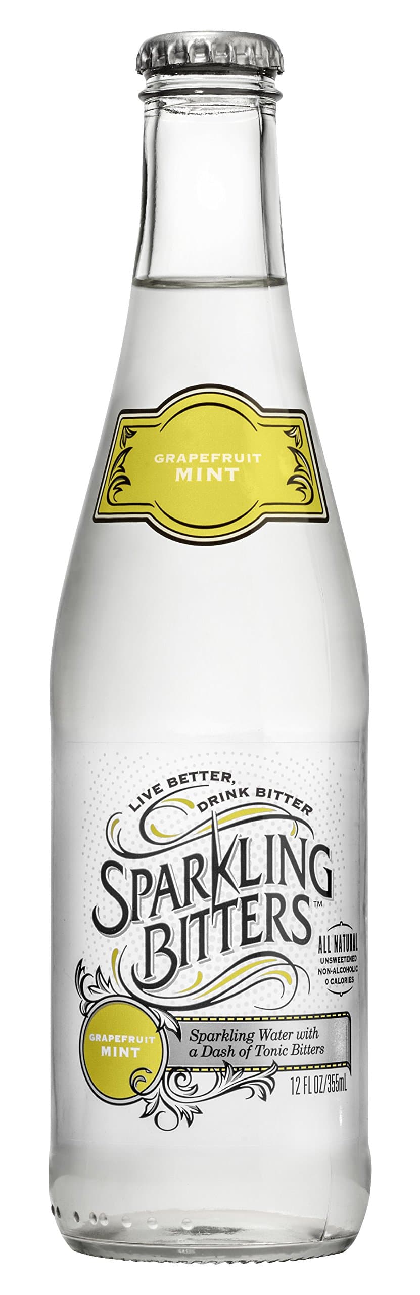 Sparkling Bitters Water, Grapefruit Mint, 12 oz glass-bottle (Pack of 12)