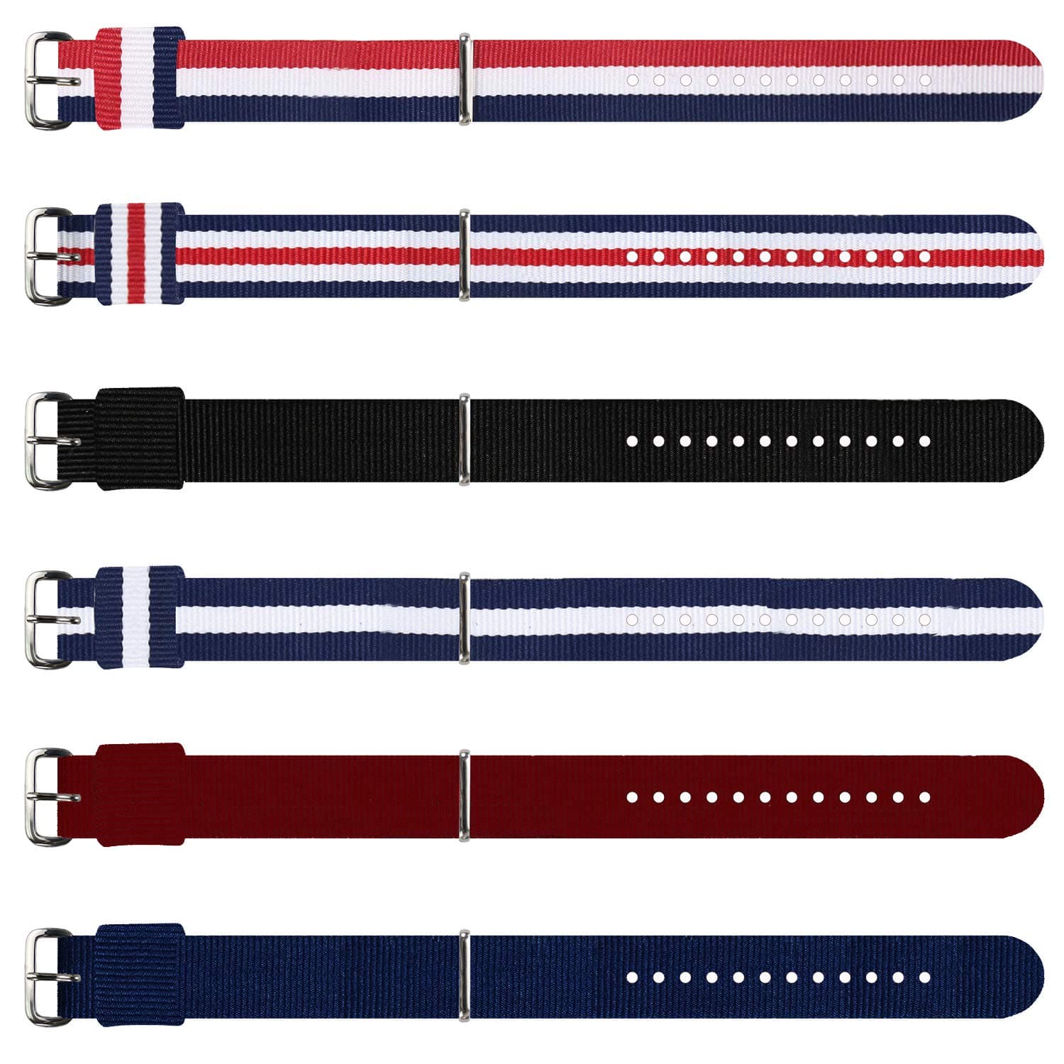 MCXGL 6-piece multi-color four-size nylon strap washable watch band for men and women (12mm 16mm 18mm 20mm)