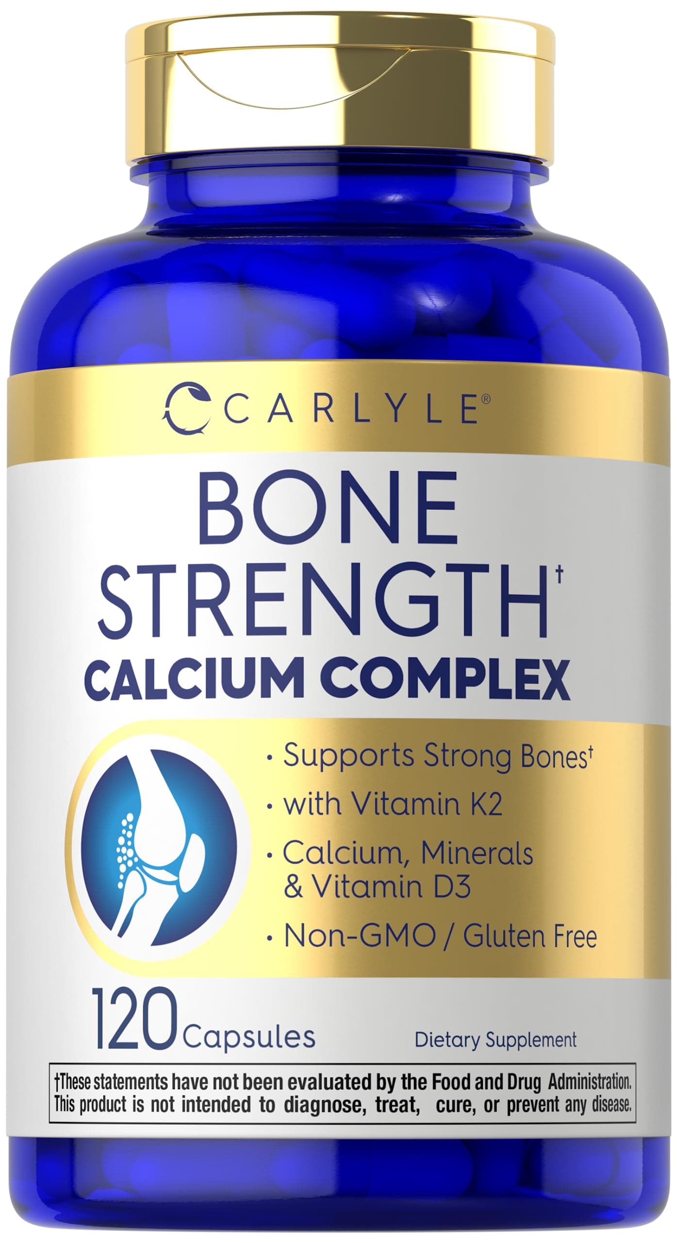 Carlyle Bone Strength Calcium Complex Supplement | with Vitamin D3, Magnesium, K2, Zinc & Boron | 120 Capsules | Non-GMO, Gluten Free