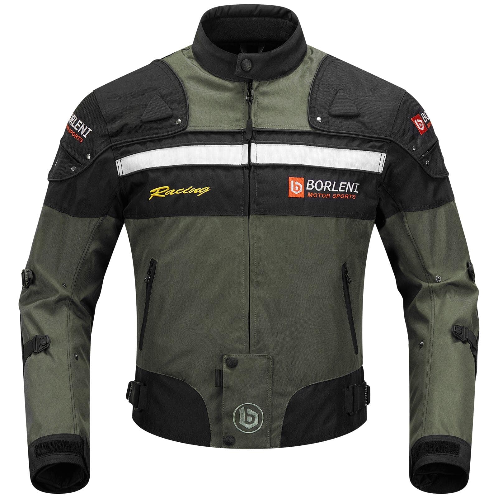 BORLENI Motorcycle Jacket Windproof Motorcycle Full Body Protective Gear CE Armor Suitable for All Seasons,Green,XL