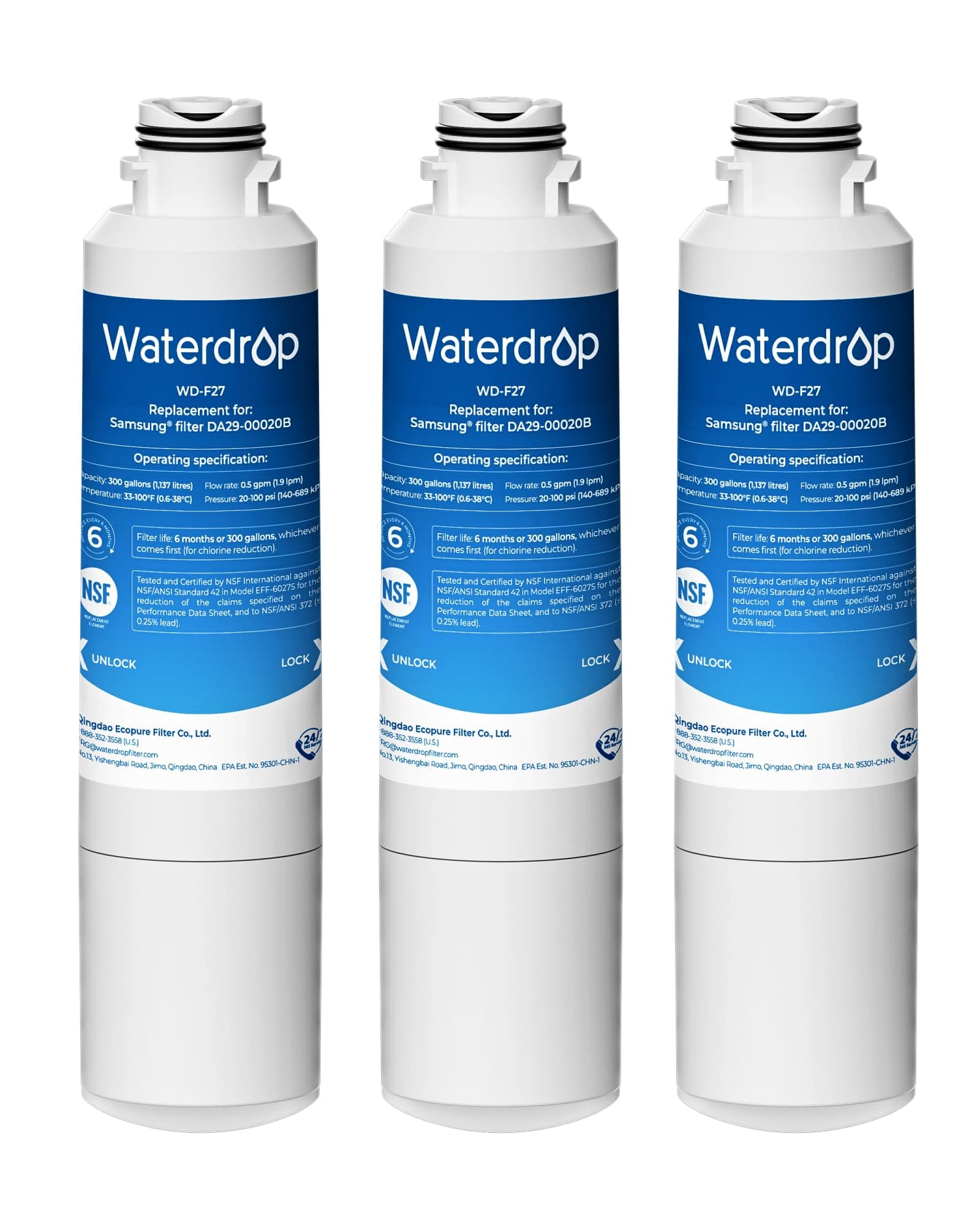 DA29-00020B Replacement for Samsung® Water Filter HAF-CIN/EXP, DA29-00020B, HAF-CIN, DA29-00020B-1, RF28HMEDBSR, RF263BEAESR, RS25J500DSR, RF263TEAESG, HDX FMS-2, DA97-08006A-1, 3 Filters