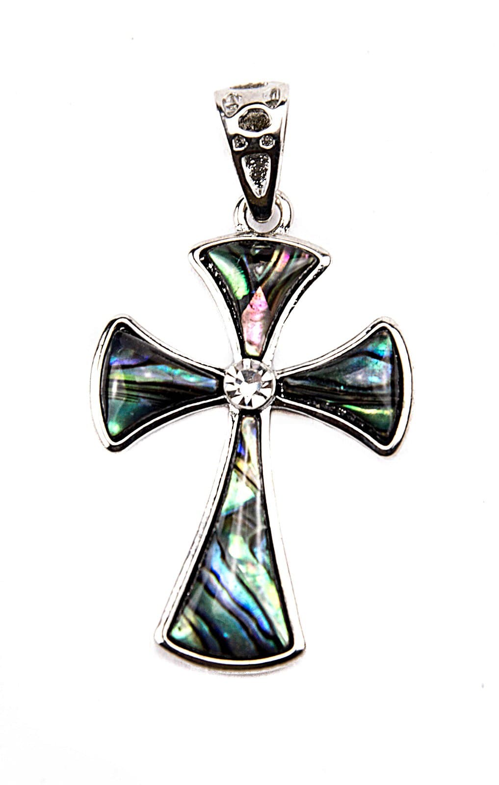 Unique Shell Cross Pendant Silver Plated With Zircon Crystals Jerusalem 1.6"