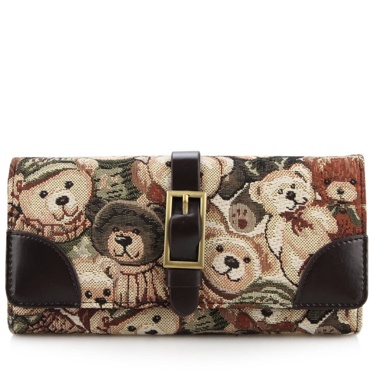 Daka Bear Forest Bear Coffee Leather Needle Buckle Flip Wallet Clutch Bag Purse