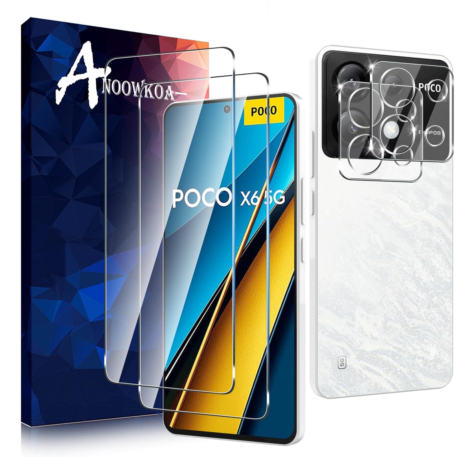 Anoowkoa 2+2 Pack for Xiaomi Poco X6 Screen Protectors and Camera Lens Protectors Guard Tempered Glass Film, Anti Fingerprints Protective Film