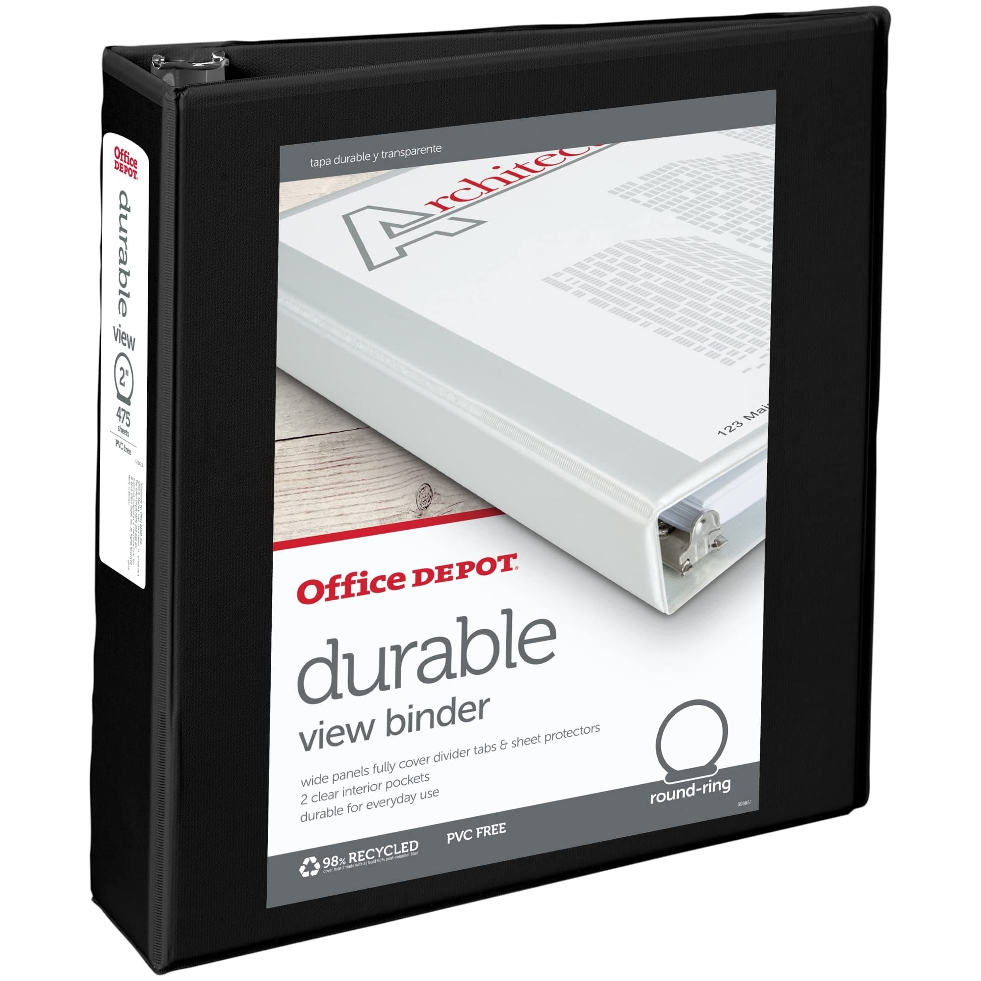 OfficeMax Durable View Binders with Round Ring 2", Black