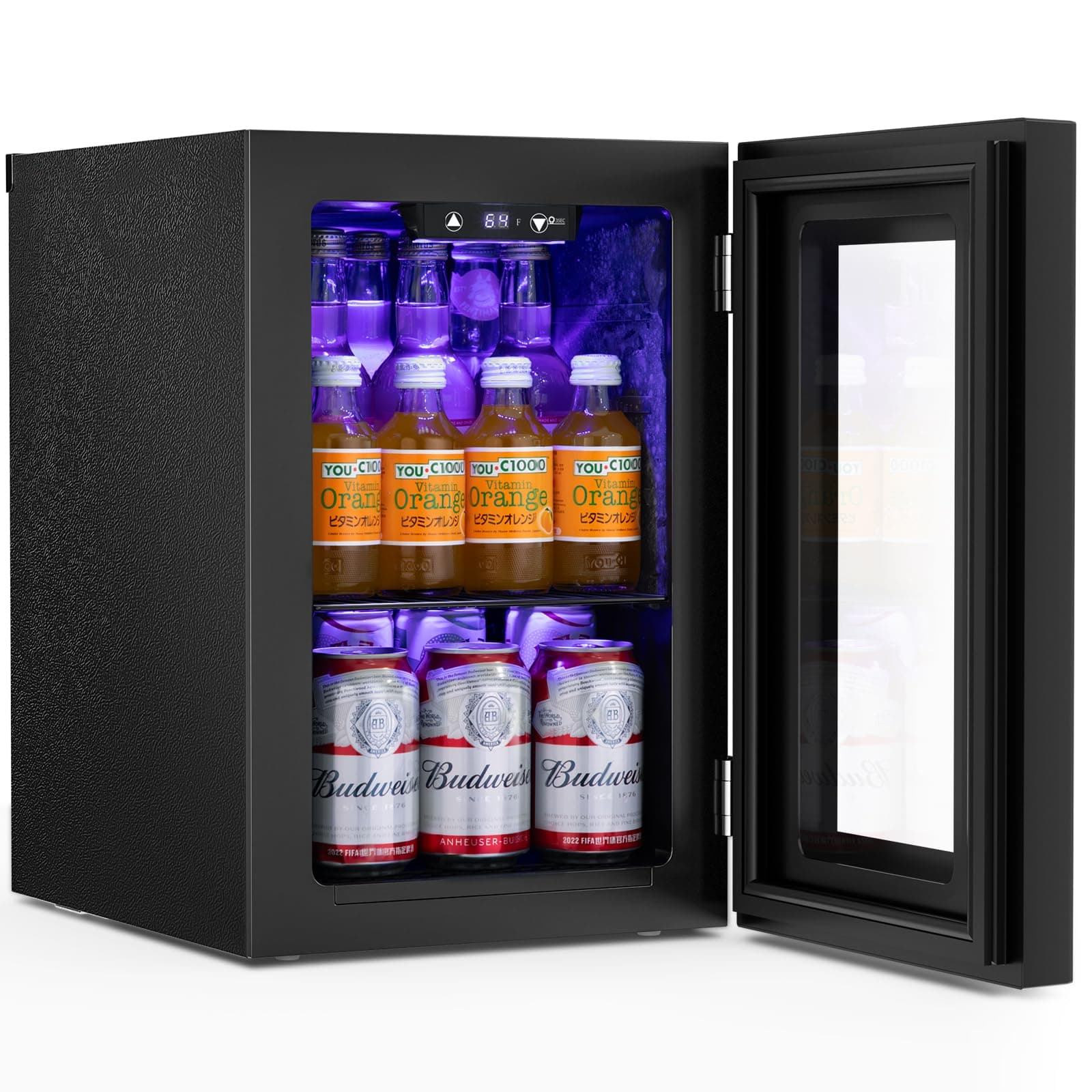 18L Beverage Refrigerator Cooler 24Can, Mini Fridge with Quiet Compressor, LED Light,Freestanding Small Fridge with Electronic Temperature Control for Home and Bar(40-61 ℉)