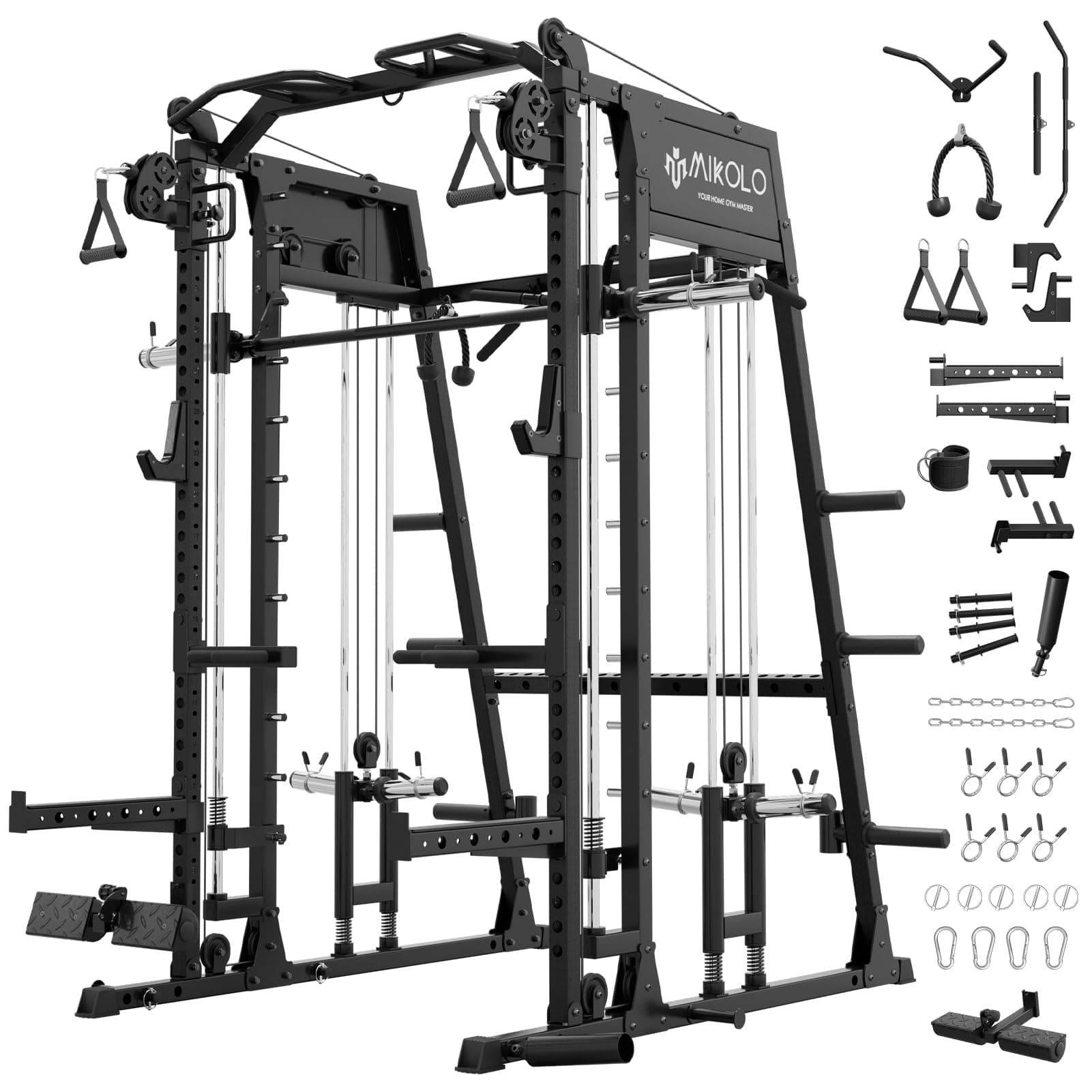 M4 2.0 Smith Machine, 2200lbs Squat Rack with LAT-Pull Down System & Cable Crossover Machine, Training Equipment with Leg Hold-Down Attachment