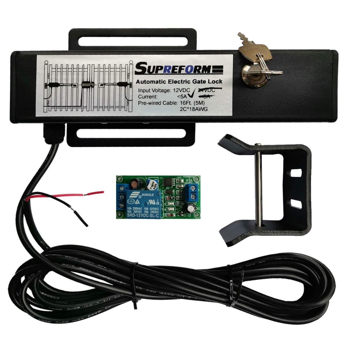 Universal 12VDC(NOT 24VDC) Outdoor Automatic Electric Gate Lock for Swing Gate Opener Operator Automatic Gate Openers, Fail Secure Gate Lock, UL Listed Cable