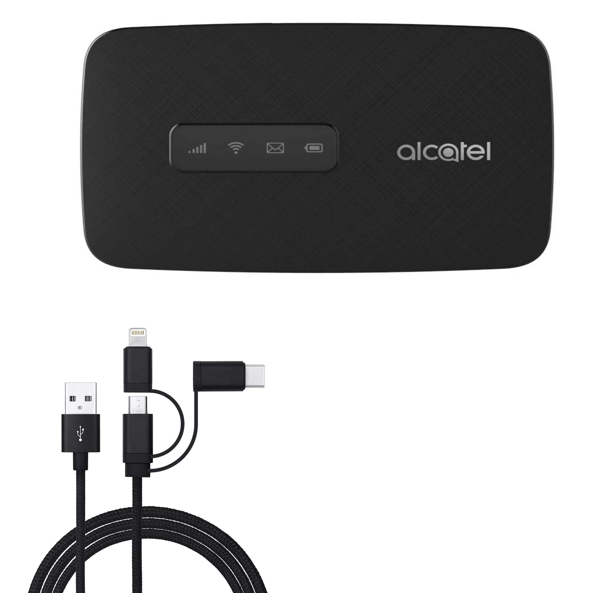 BoxWave Cable Compatible with Alcatel LINKZONE Mobile Hotspot - AllCharge 3-in-1 Cable - Jet Black