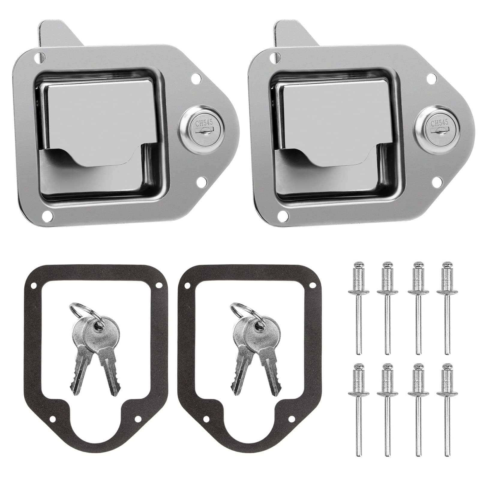 Truck Tool Box Latch Replacement 304 Stainless Steel Toolbox Paddle Lock Replacement Handle with Keys for Truck, RV, Trailer, UTV, ATV Box (2 Pack)