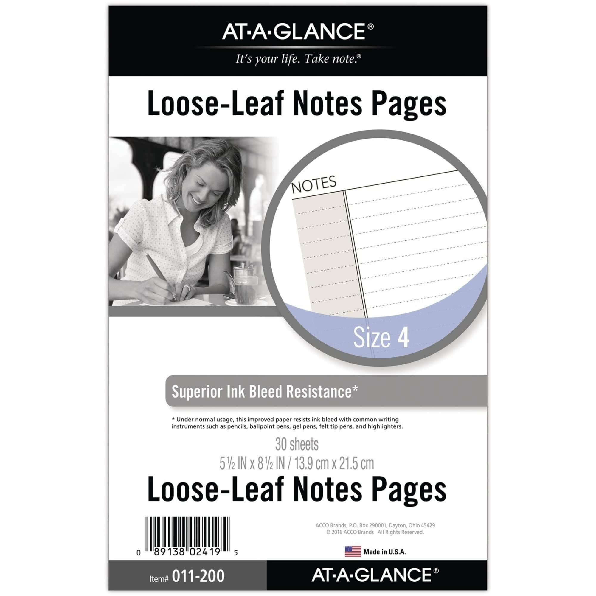 Day Runner Notes Pages, 87228 DAY-TIMER, Refill, Loose-Leaf , Undated, for Planner, 5-1/2" x 8-1/2", Size 4, 30 Sheets/Pack (011-200)