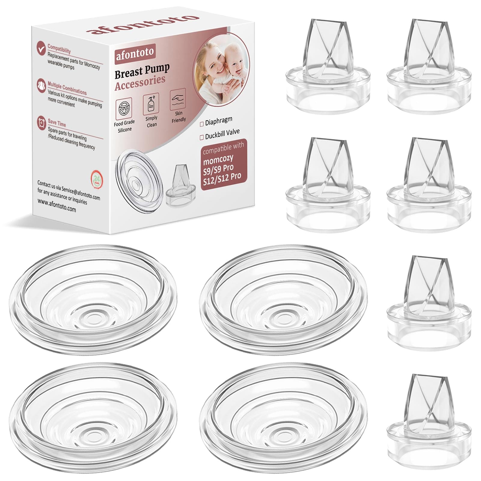 6 Pack Silicone Duckbill Valve & 4 Pack Silicone Diaphragm Compatible with Momcozy S12Pro/S9Pro/S12/S9 Wearable Breastpump, momcozy Breast Pump Replacement Parts Breastfeeding Essential Accessories