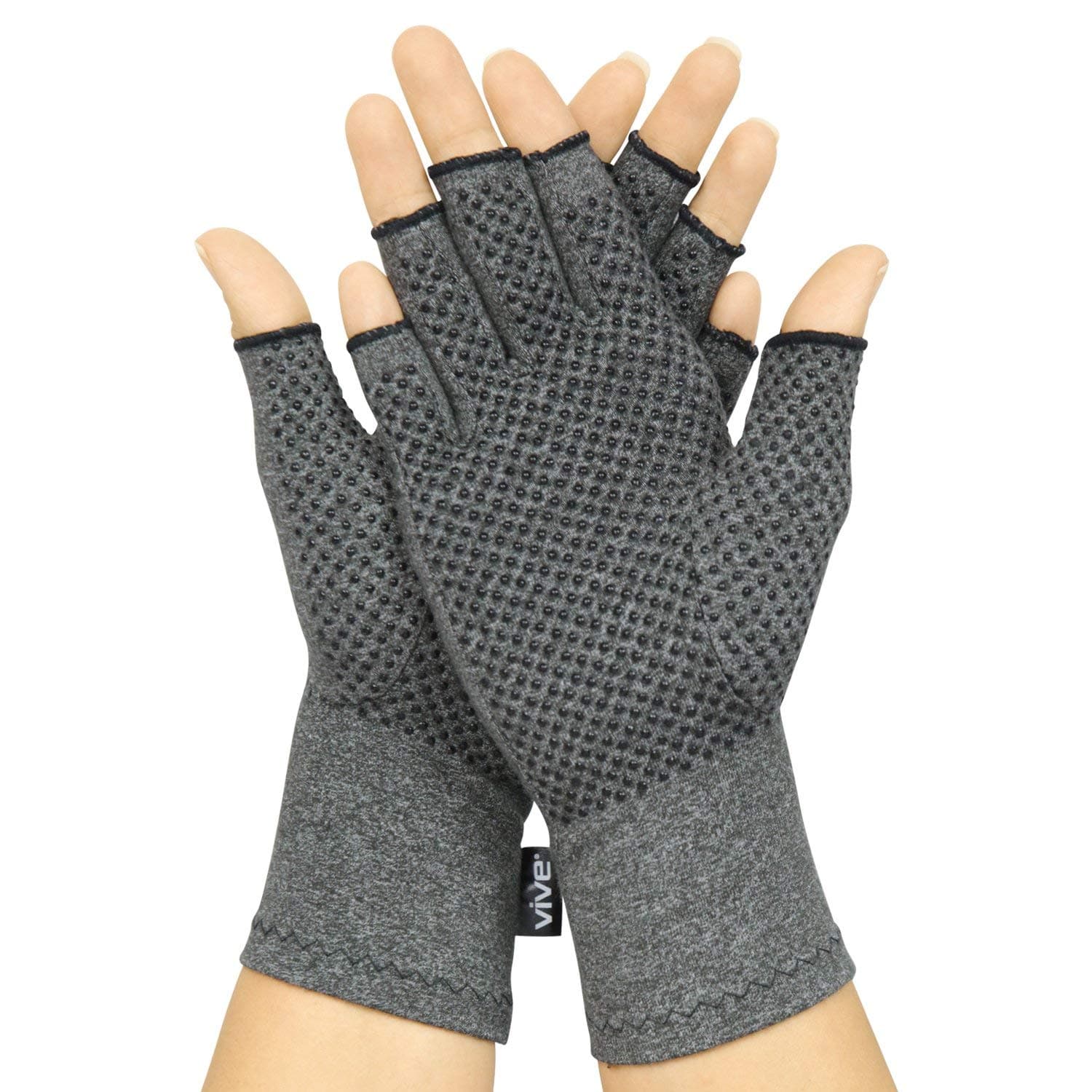 Arthritis Gloves With Grips by Vive - Textured Open Finger Compression Hand Gloves for Rheumatoid and Osteoarthritis - Joint Pain Relief for Men & Women (Small)