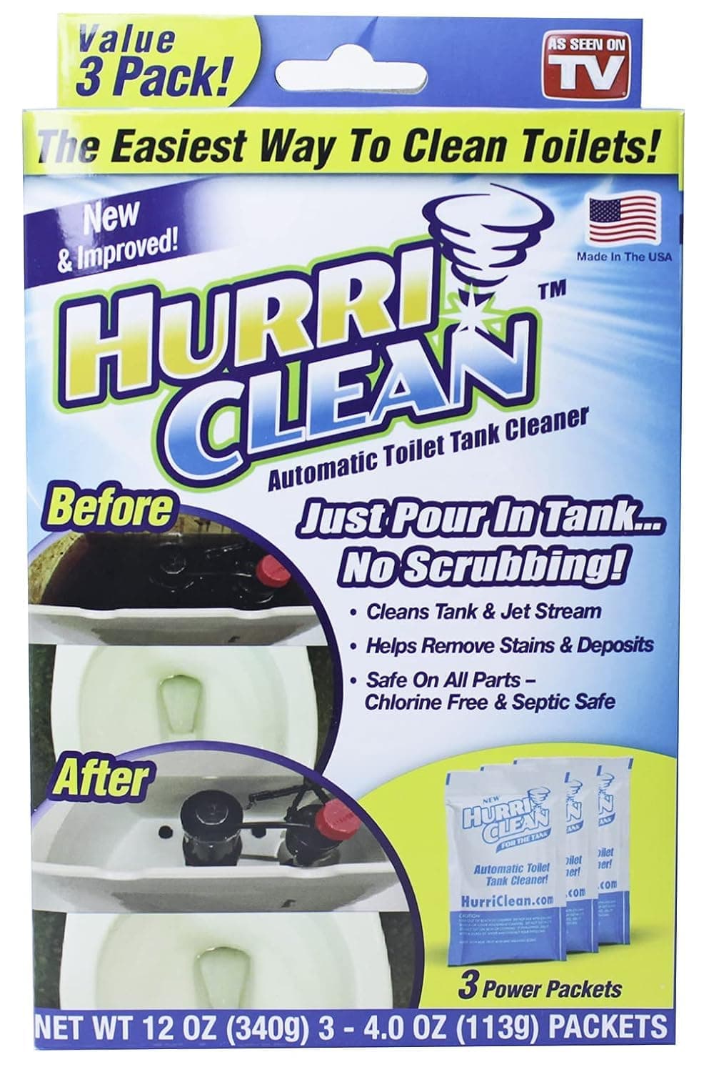 Hurriclean - HC-MO48 Deluxe 3-Pack New and Improved Automatic Toilet Tank Cleaner No Scrubbing
