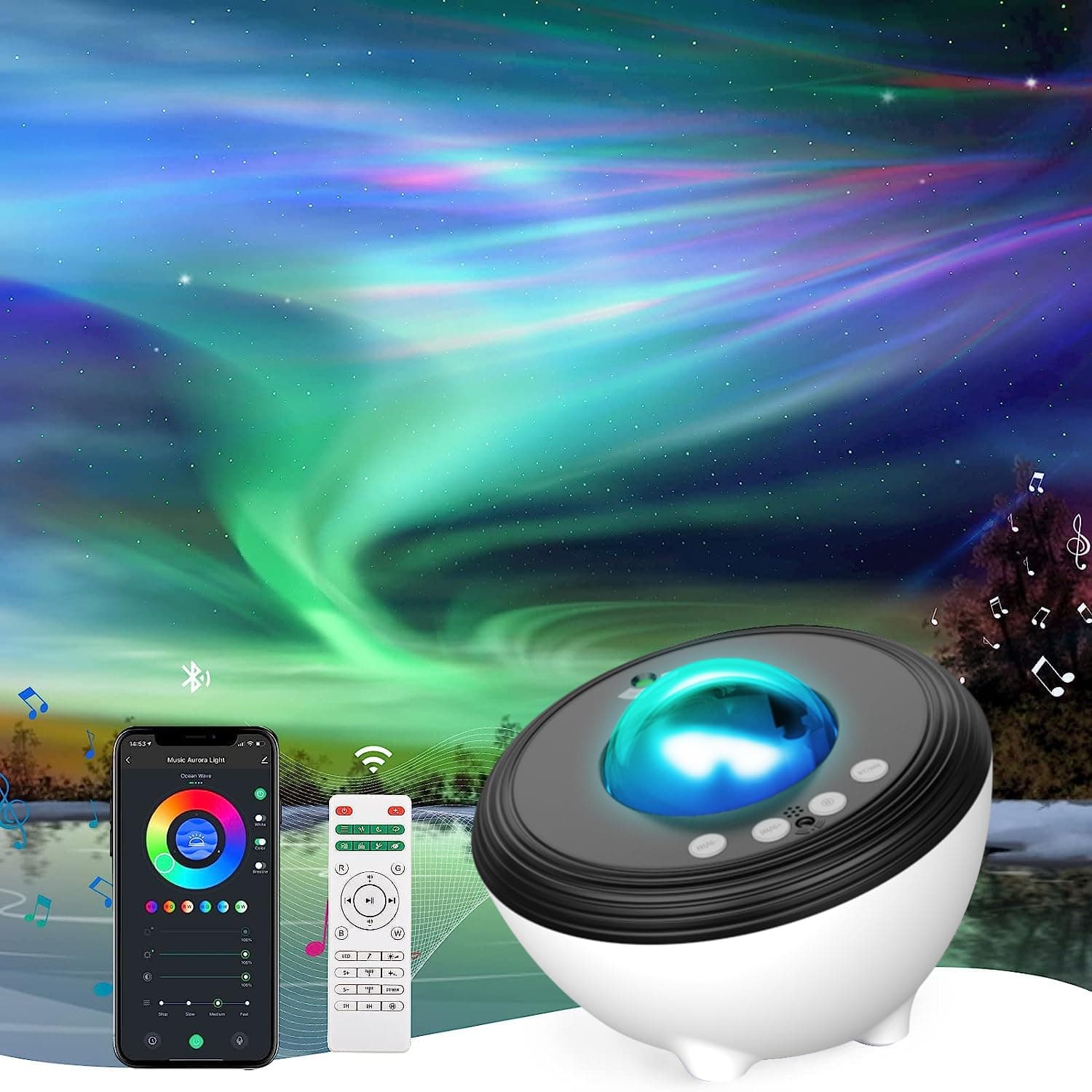 Star Projector Galaxy Projector with 33 Lights, Smart Wi-Fi Aurora Lamp Projector with Bluetooth Speaker 8 White Noise Sound Machine,IR Remote, Timer Night Light for Bedroom/Game Room/Party