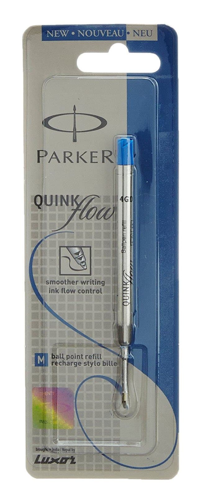 Parker Quink Flow Ballpoint Pen Ink Refill, Medium Tip, Blue, 1 Count