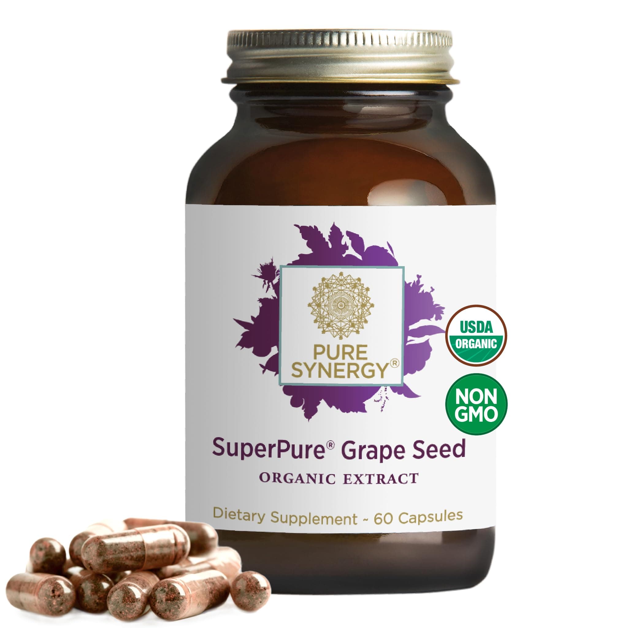 - Pure Synergy SuperPure Grape Seed Extract | Organic Grape Seed Polyphenols Supplement with Whole Fruit | for Heart Health, Skin, and Healthy Aging Support (60 Capsules)