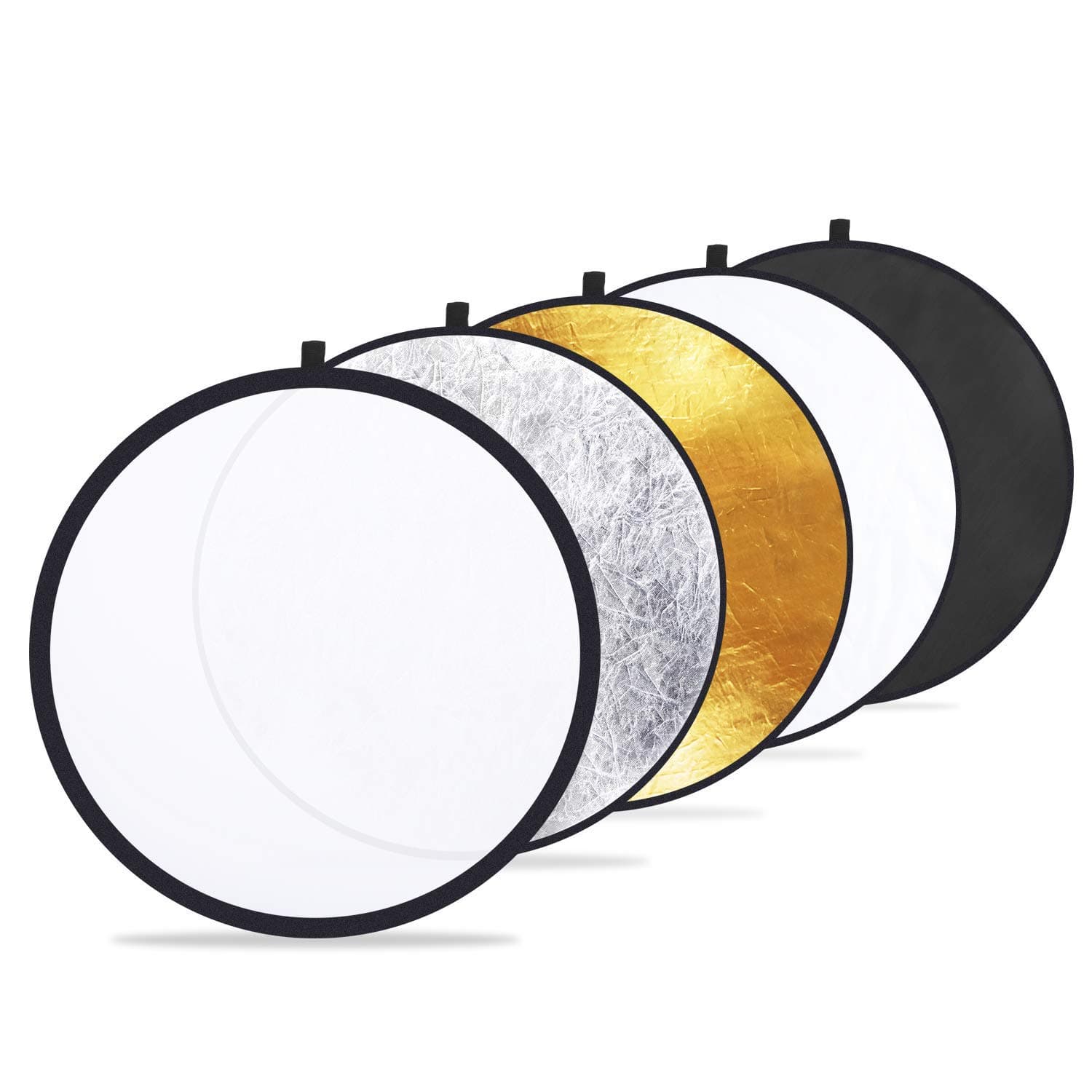 Etekcity 24" (60cm) 5-in-1 Photography Reflector, Multi-Disc Light Reflectors for Photography, Collapsible with Bag - Translucent, Silver, Gold, White and Black