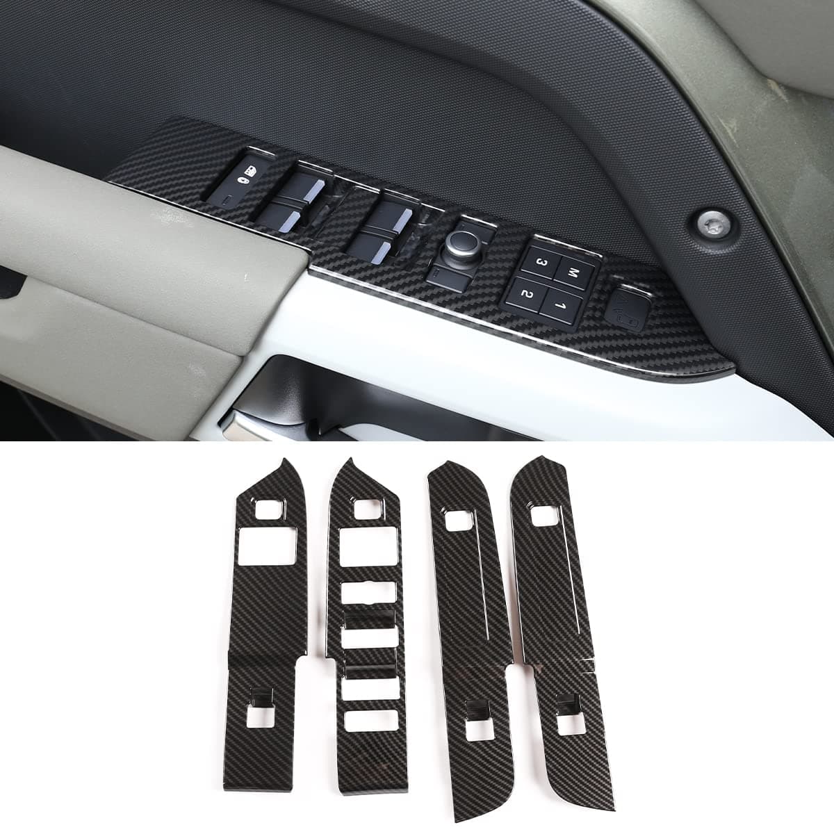 4pcs Carbon Fiber Car Window Lift Switch Frame Cover Panel Trim Decoration Sticker for Land Rover Defender 110 2020-2022 Right Hand Drive