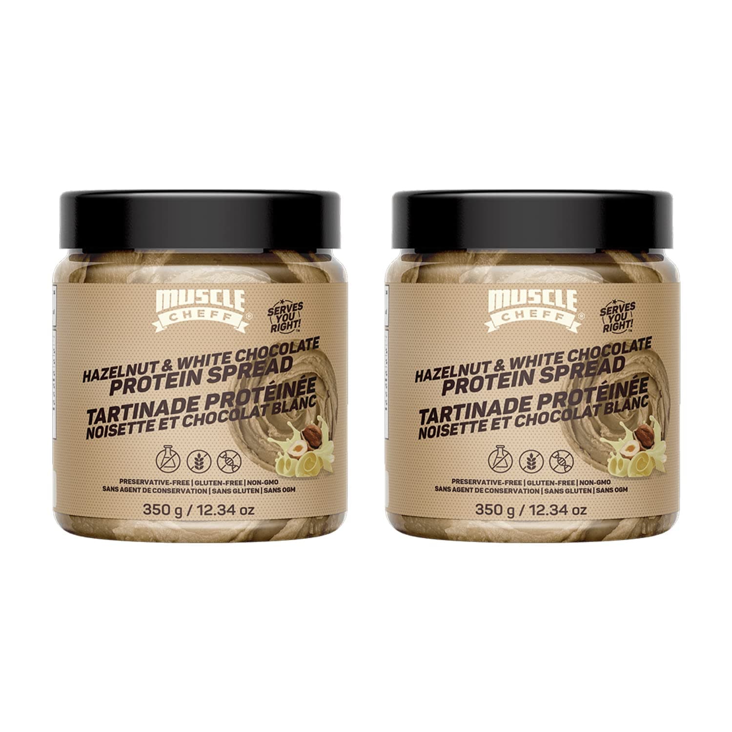 Muscle Cheff Hazelnut White Chocolate Protein Spread, Low Sugar, High Protein, All Natural, 2x12 oz Jar