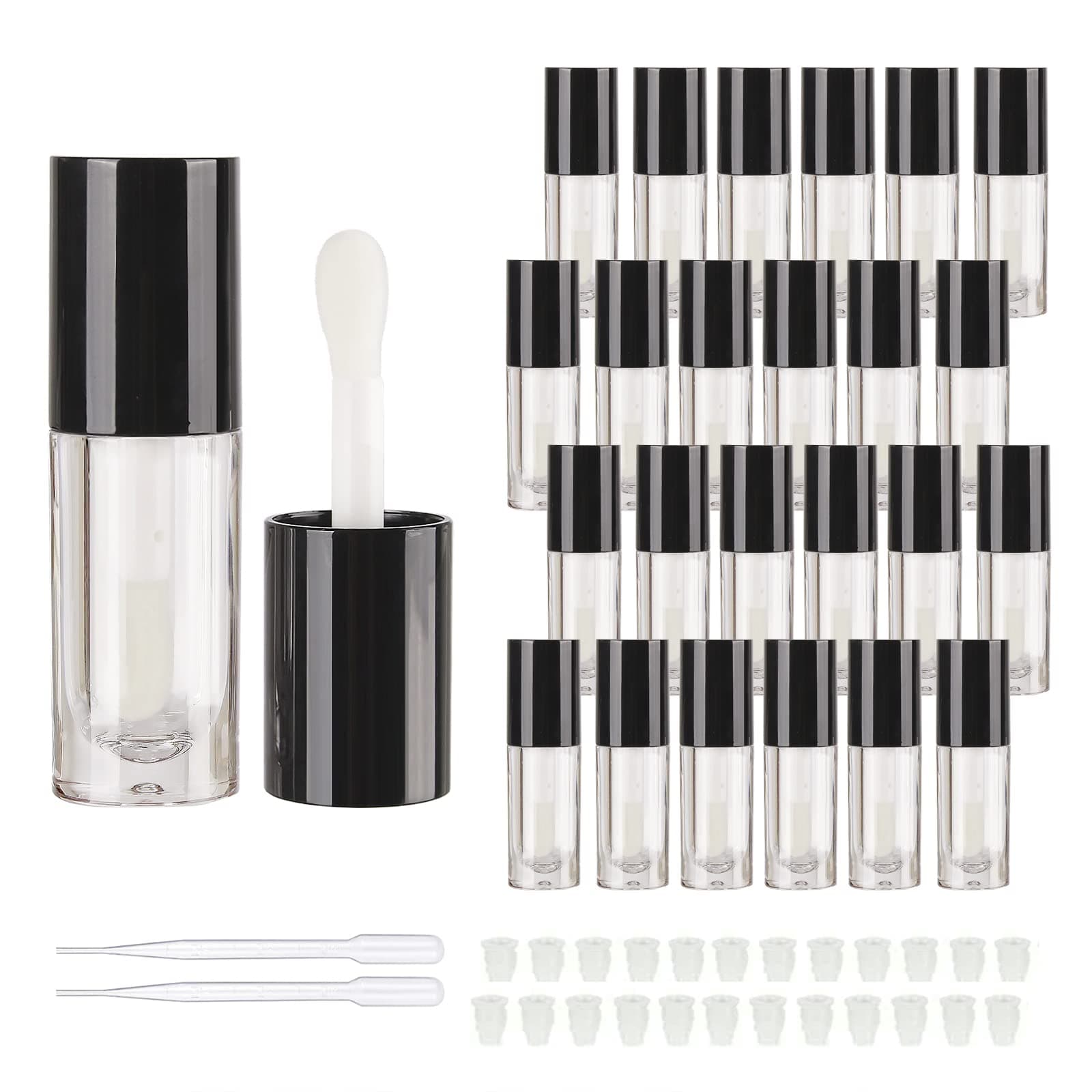 COSIDEA 14pcs Empty 6ml big doe foot wand Chunky lip gloss tubes for DIY lipgloss,Pink round lipgloss containers tubes with thick wand, Black