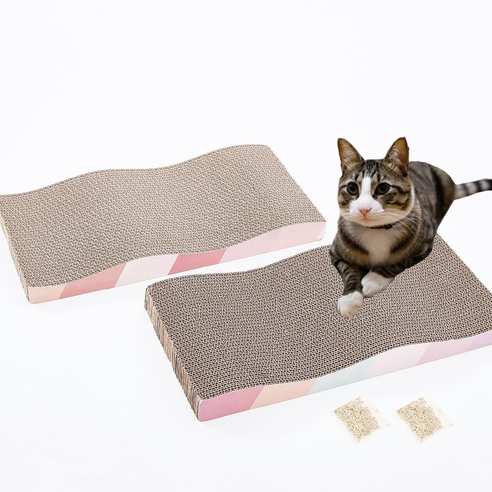 Cat Scratching Board cat Scratcher Cat Scratch Pad Cardboard cat scratchers for Indoor Cats Reversible Large Wide Corrugated with Catnip(2pcs)