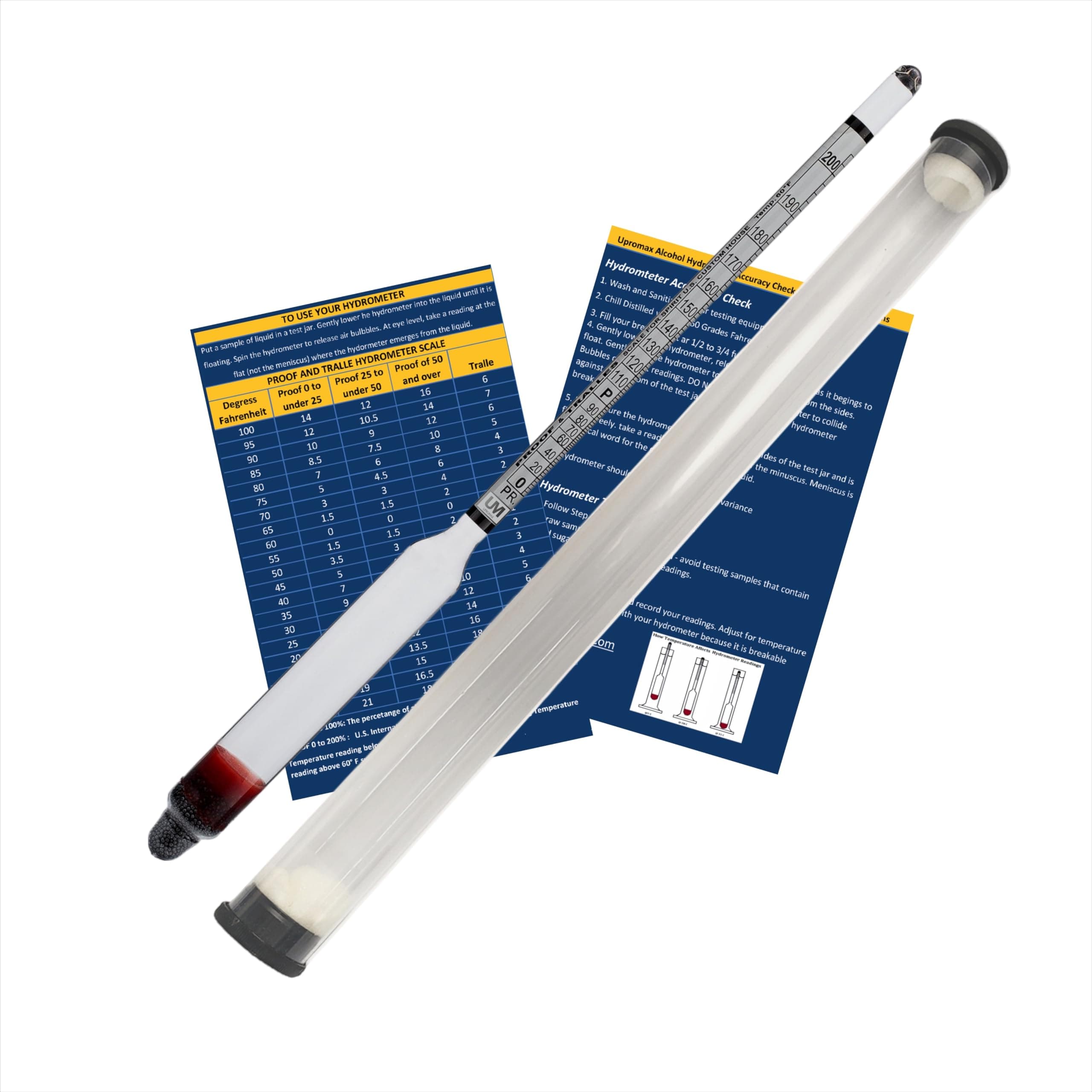 Hydrometer Alcohol 0-200 Proof and Tralle , Alcohol Proof Tester Liquor/Moonshine/Proofing Distilled/Spirits/Distilled Meter Distilling Spirit hydrometer Lab hydrometers alcohol level