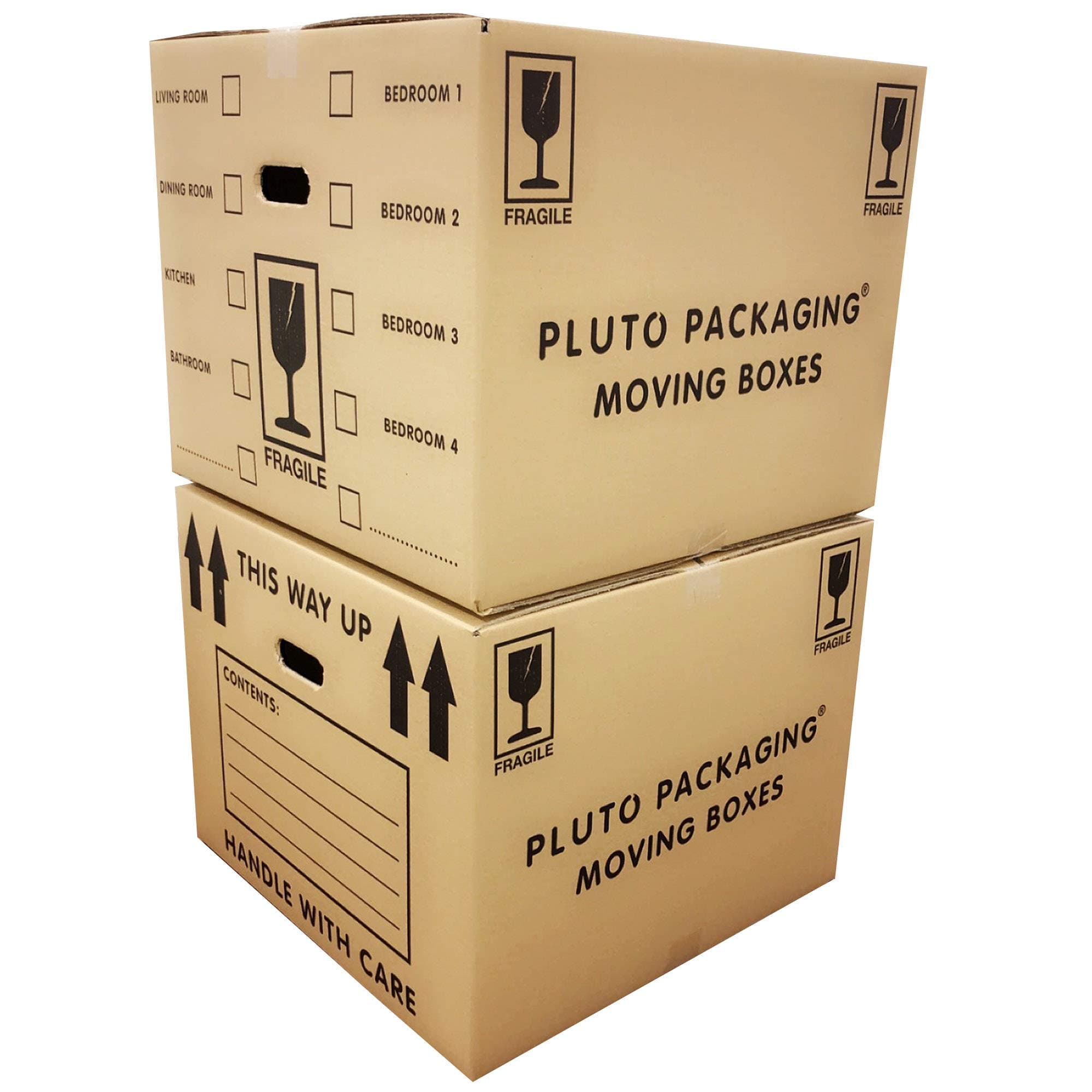 10 Extra Large Cardboard Storage Packing Moving House Boxes with Carry Handles and Room List 53cm x 53cm x 41cm 115 Litres